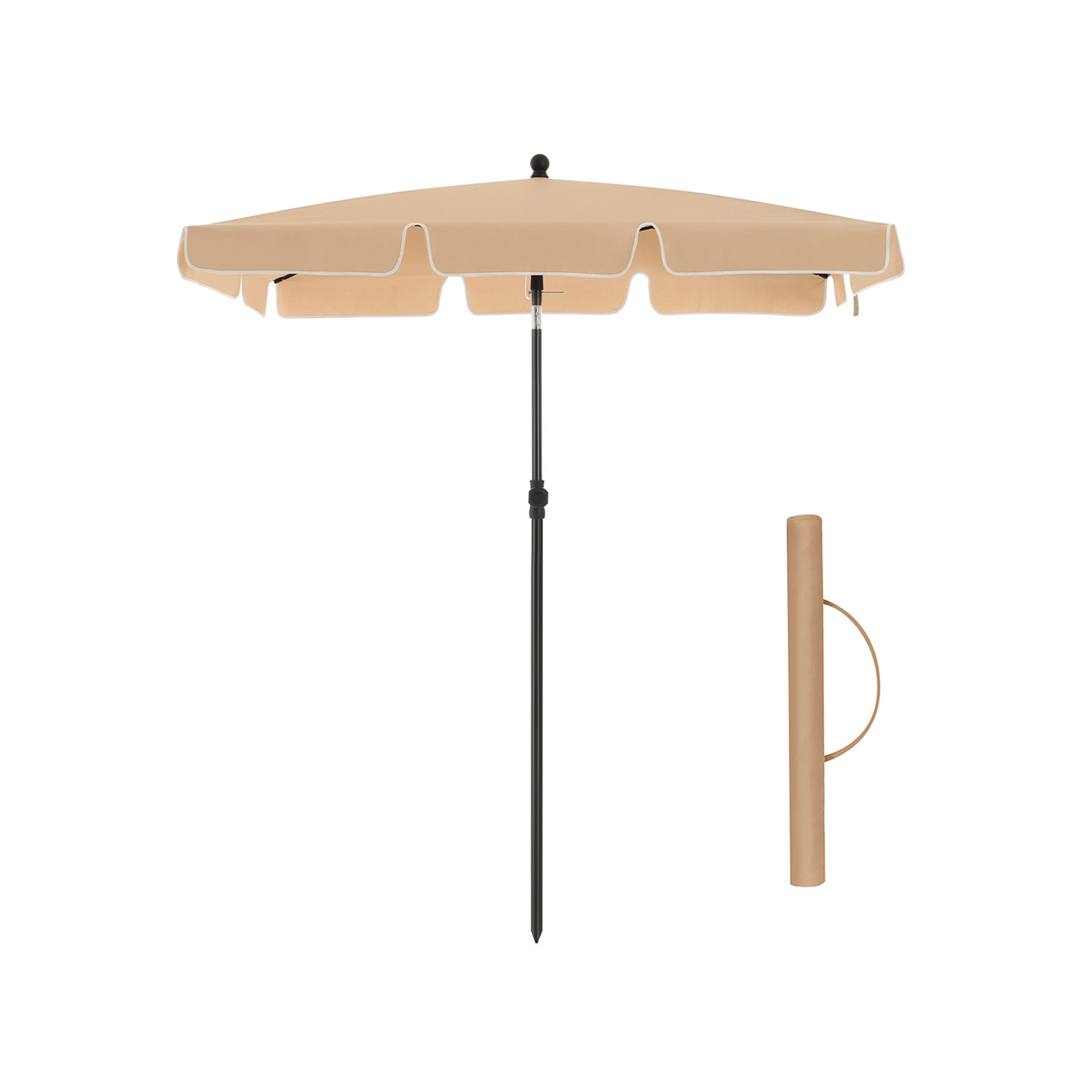 SONGMICS Rektangulær balkonparasol 2 x 1,25 m, UPF 50+ beskyttelse, vippebar solskærm, PA-belagt baldakin, bæretaske, haveterrasse, fod medfølger ikke, taupe GPU25BR