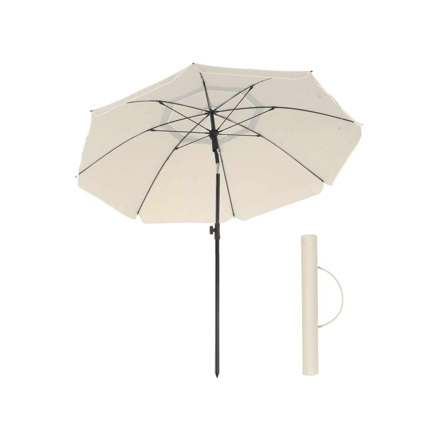 SONGMICS 1,6 m parasol, strandparasol, UPF 50+, solbeskyttelse, bærbar ottekantet polyesterbaldakin, glasfiberribber, vippemekanisme, bæretaske, til strandhave, balkonpool, beige GPU60WTV1