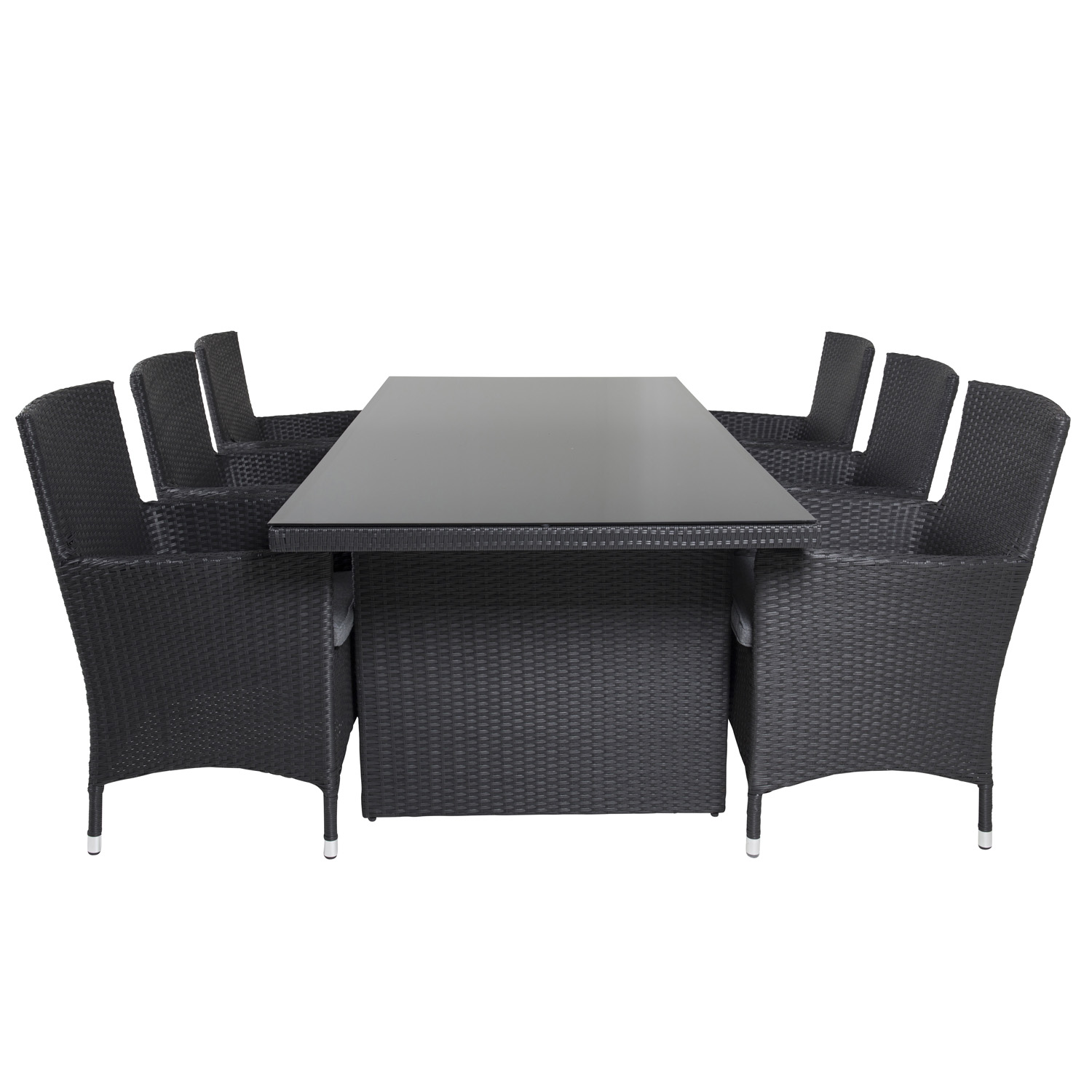 VENTURE DESIGN havesæt, m. Padova bord (200x100) og 6 Malin stole, m. armlæn - glas/flet