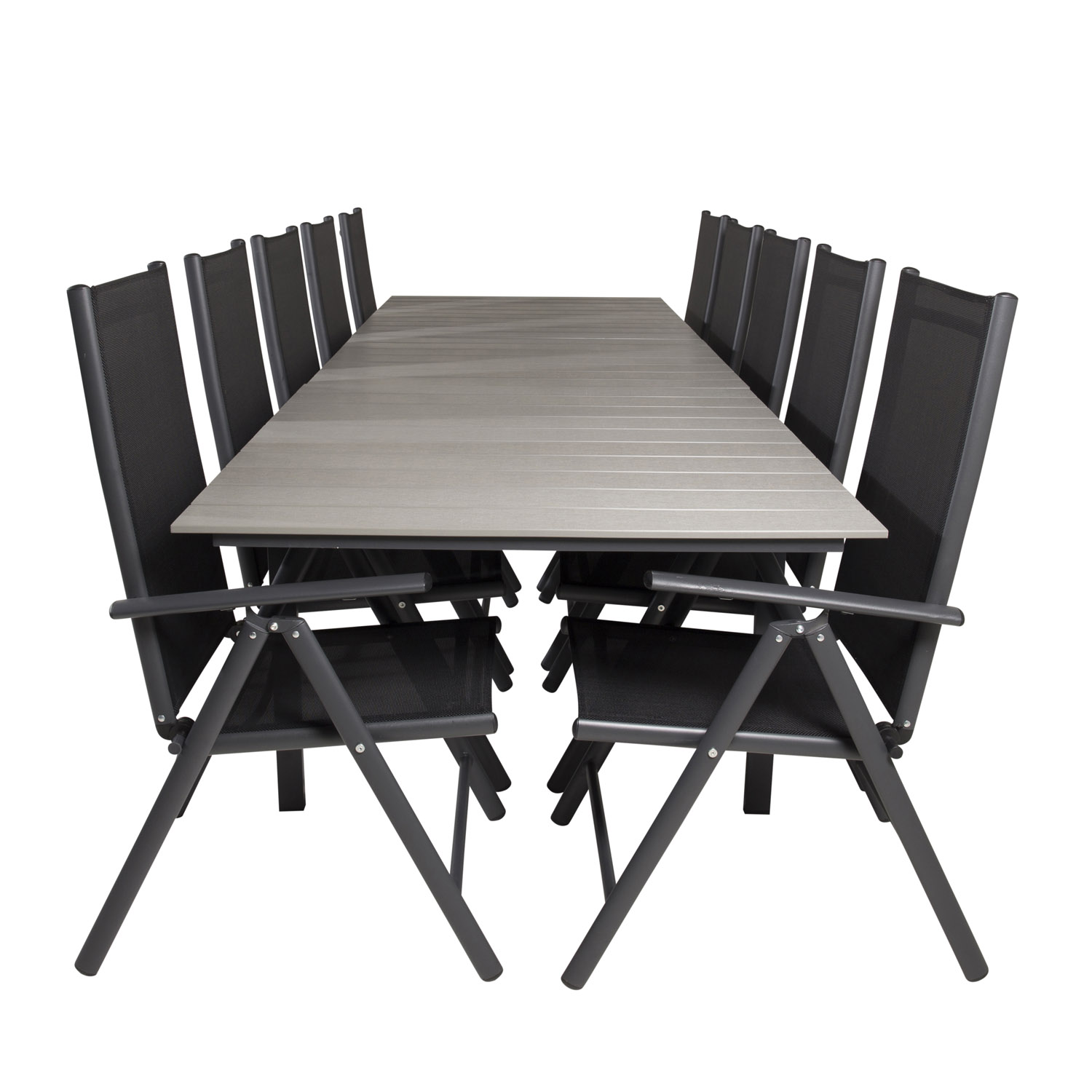 VENTURE DESIGN havesæt m Levels bord m udtræk og 10 Break stole m recliner – textilene/grå aintwood