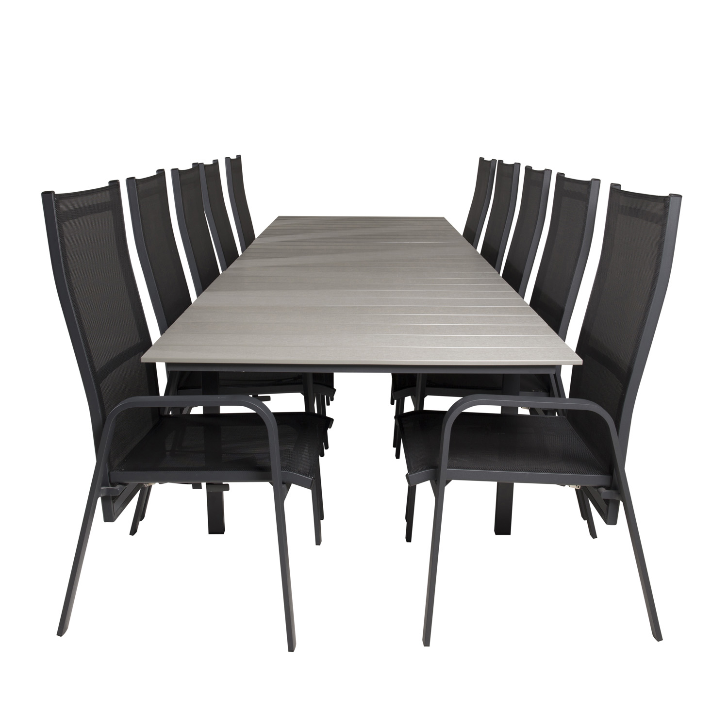 VENTURE DESIGN havesæt m Levels bord m udtræk og 10 Copacabana stole m. recliner – grå aintwood/sort
