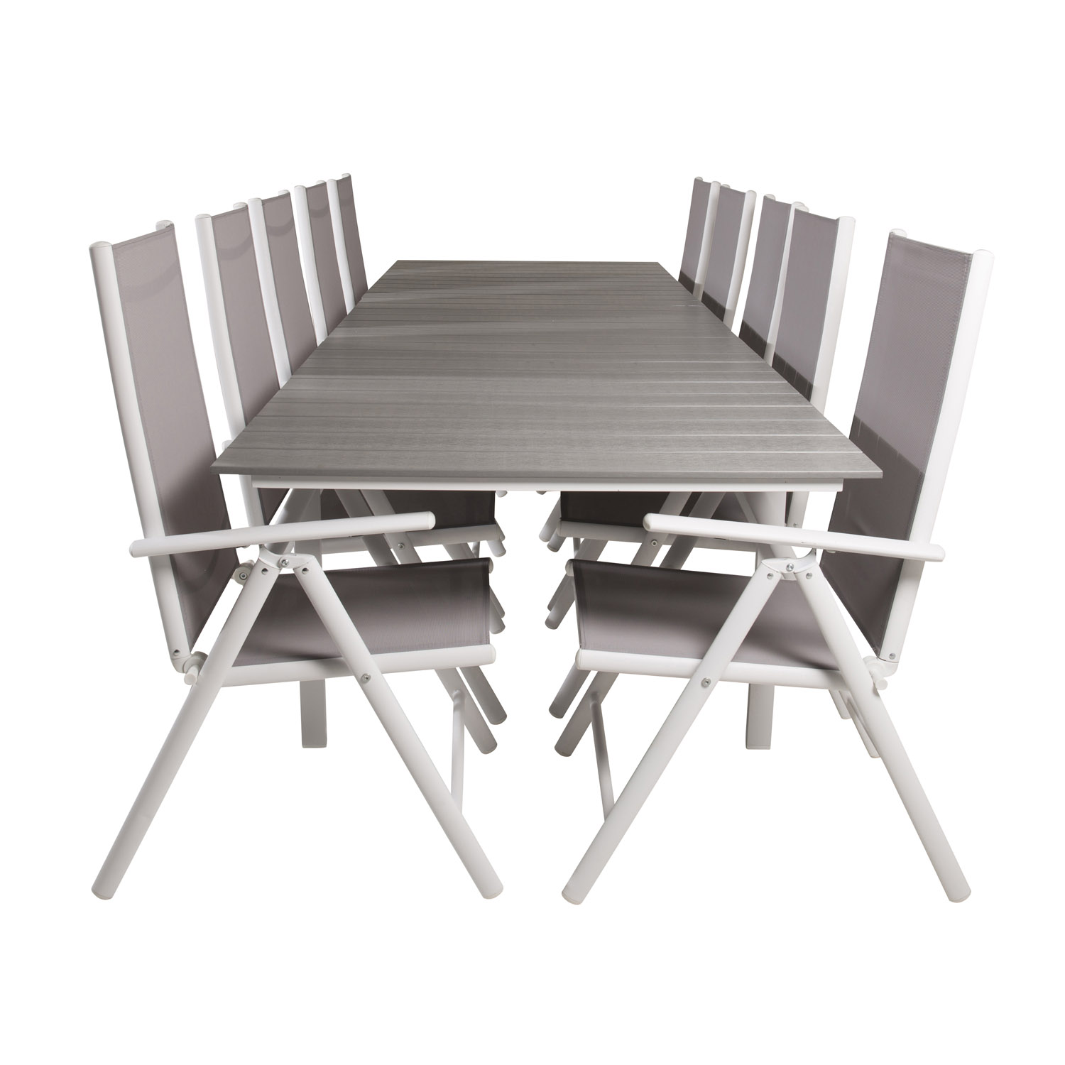 VENTURE DESIGN havesæt m Levels bord m udtræk og 10 Break stole m recliner – grå aintwood/textilene