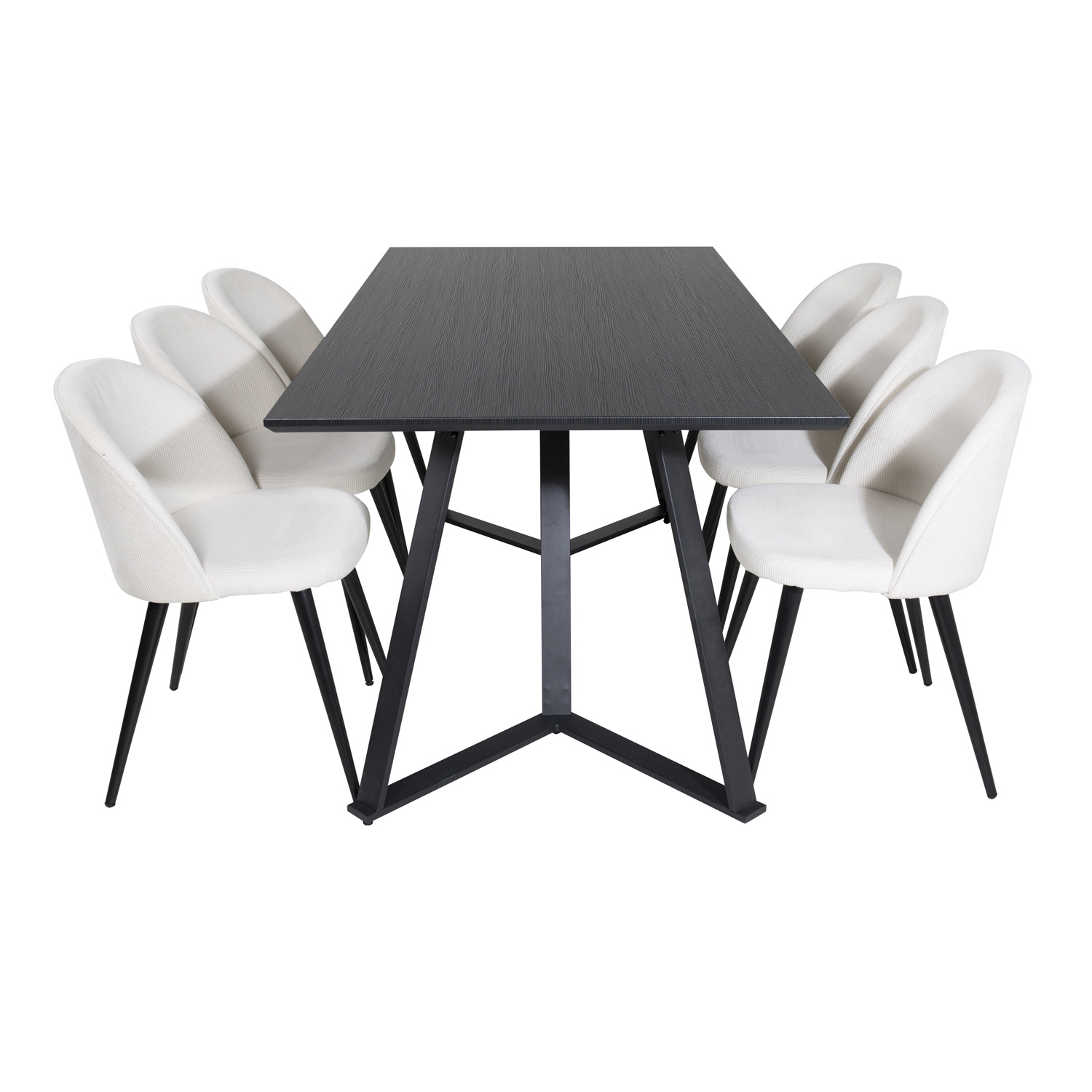 VENTURE DESIGN Marina spisebordssæt, m. 6 stole - sort finer/sort metal og beige fløjl/sort metal