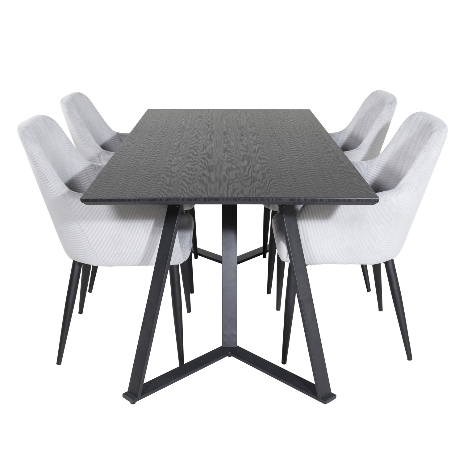 4: VENTURE DESIGN Marina spisebordssæt, m. 4 stole - sort finer/sort metal og grå fløjl/sort metal
