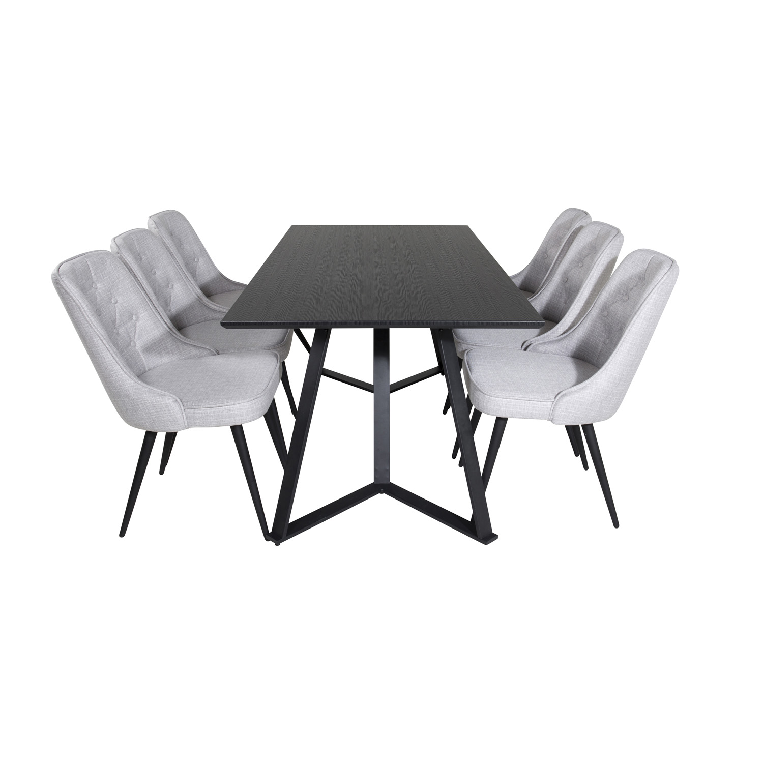 VENTURE DESIGN Marina spisebordssæt, m. 6 stole - sort finer/sort metal og lysegrå stof/sort metal