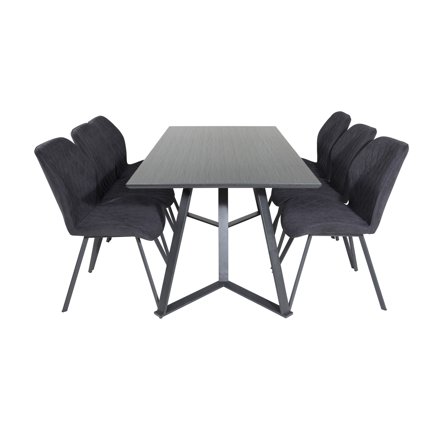 VENTURE DESIGN Marina spisebordssæt, m. 6 stole - sort finer/sort metal og sort stof/sort metal