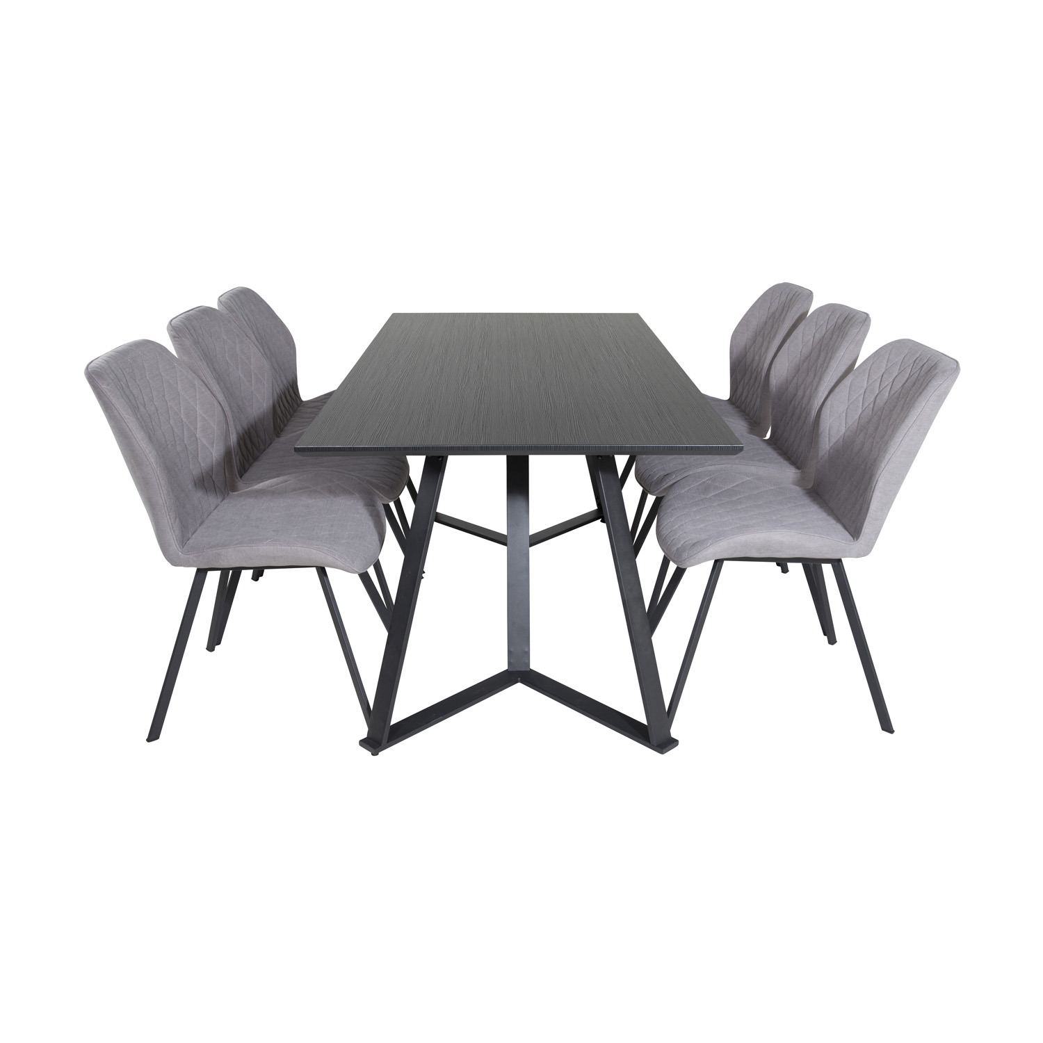 VENTURE DESIGN Marina spisebordssæt, m. 6 stole - sort finer/sort metal og grå stof/sort metal
