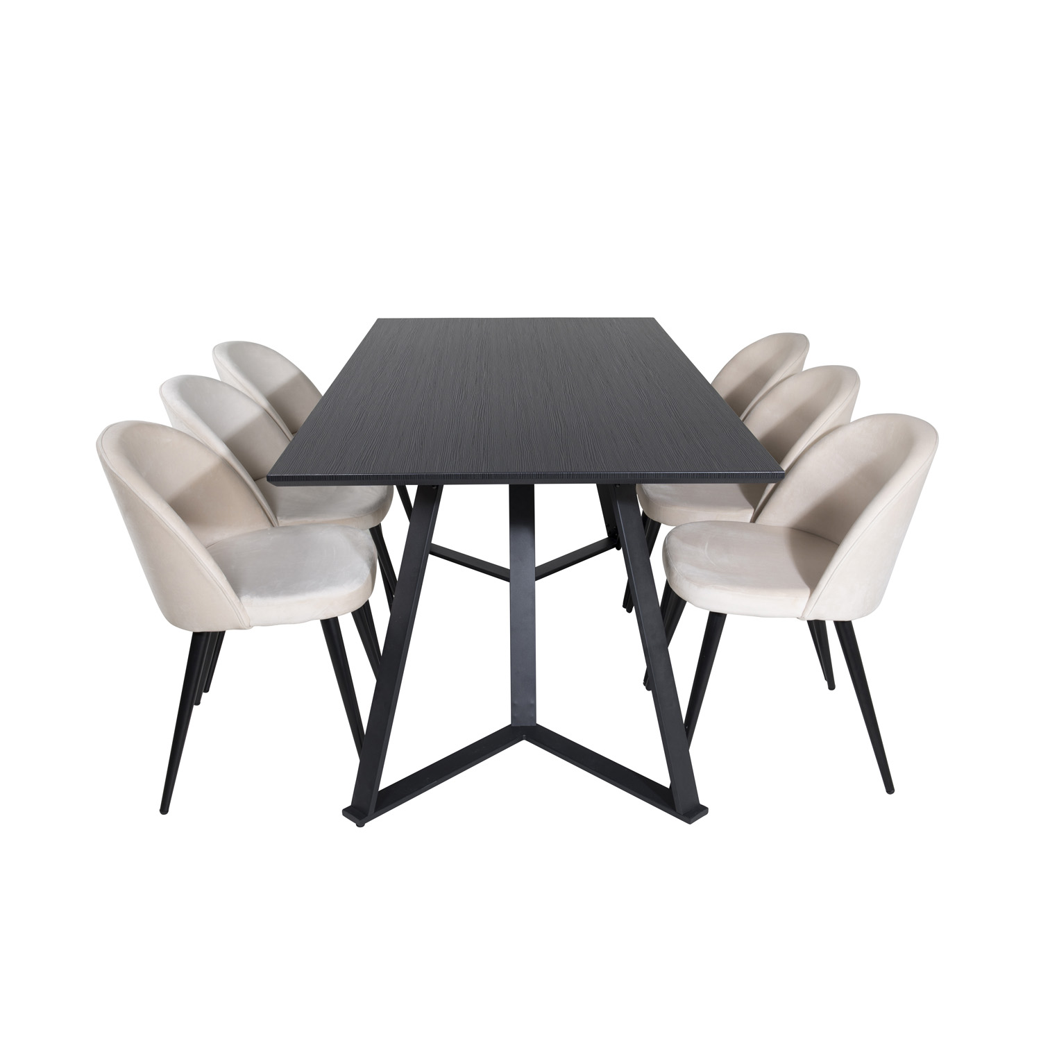 VENTURE DESIGN Marina spisebordssæt, m. 6 stole - sort finer/sort metal og beige fløjl/sort metal