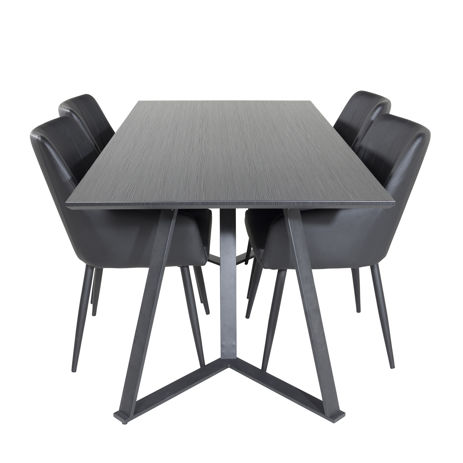 Billede af VENTURE DESIGN Marina spisebordssæt, m. 4 stole - sort finer/sort metal og sort PU/sort metal