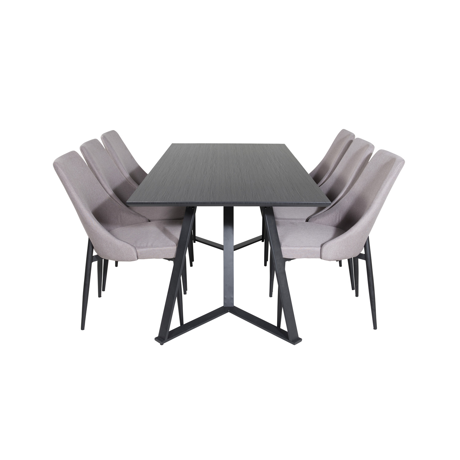 11: VENTURE DESIGN Marina spisebordssæt, m. 6 stole - sort finer/sort metal og grå stof/sort metal