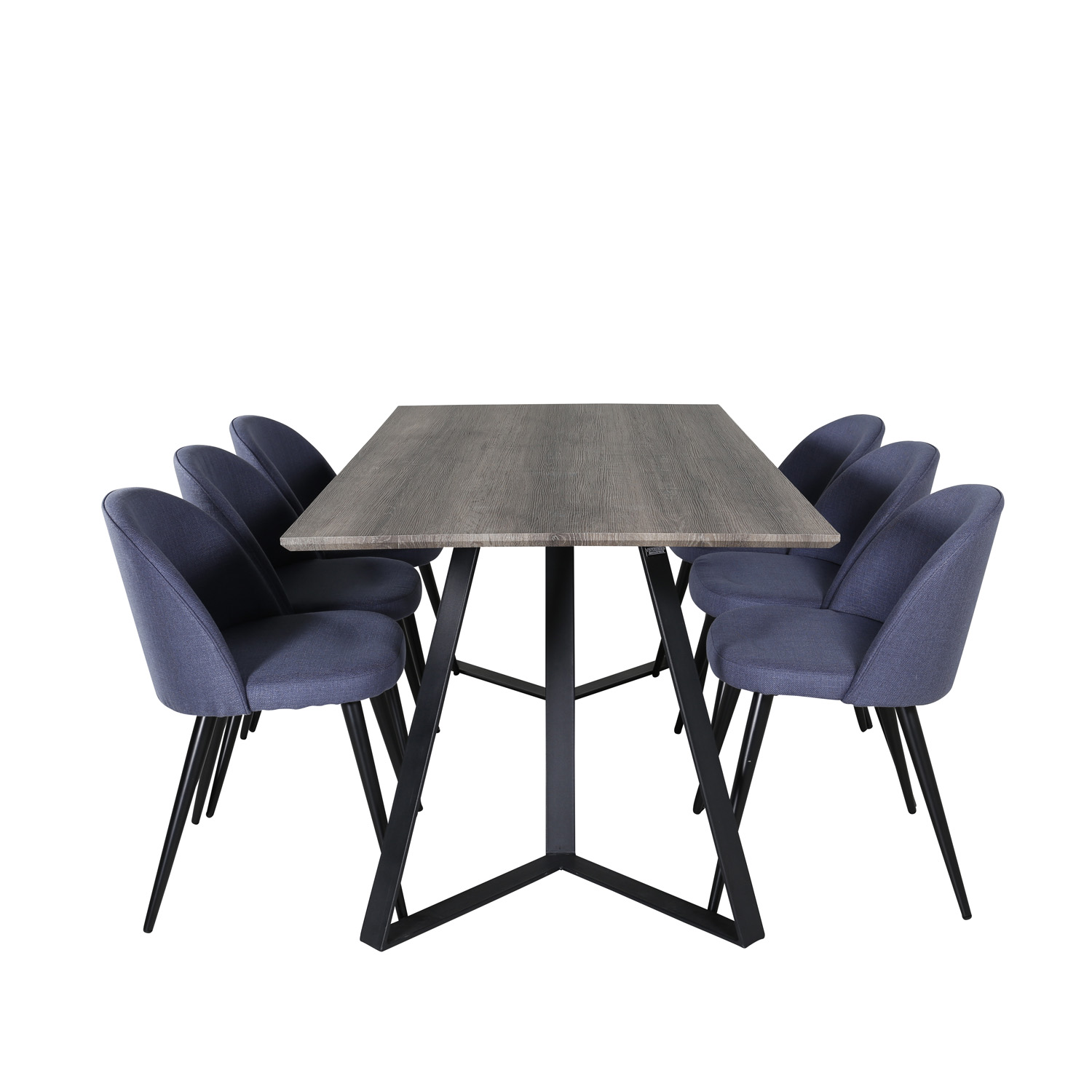 VENTURE DESIGN Marina spisebordssæt, m. 6 stole - grå finer/sort metal og blå stof/sort metal