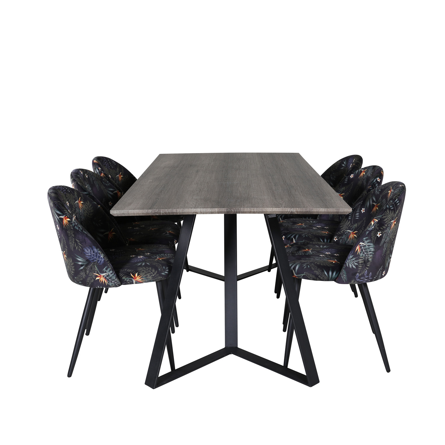 VENTURE DESIGN Marina spisebordssæt, m. 6 stole - grå finer/sort metal og multi stof/sort metal