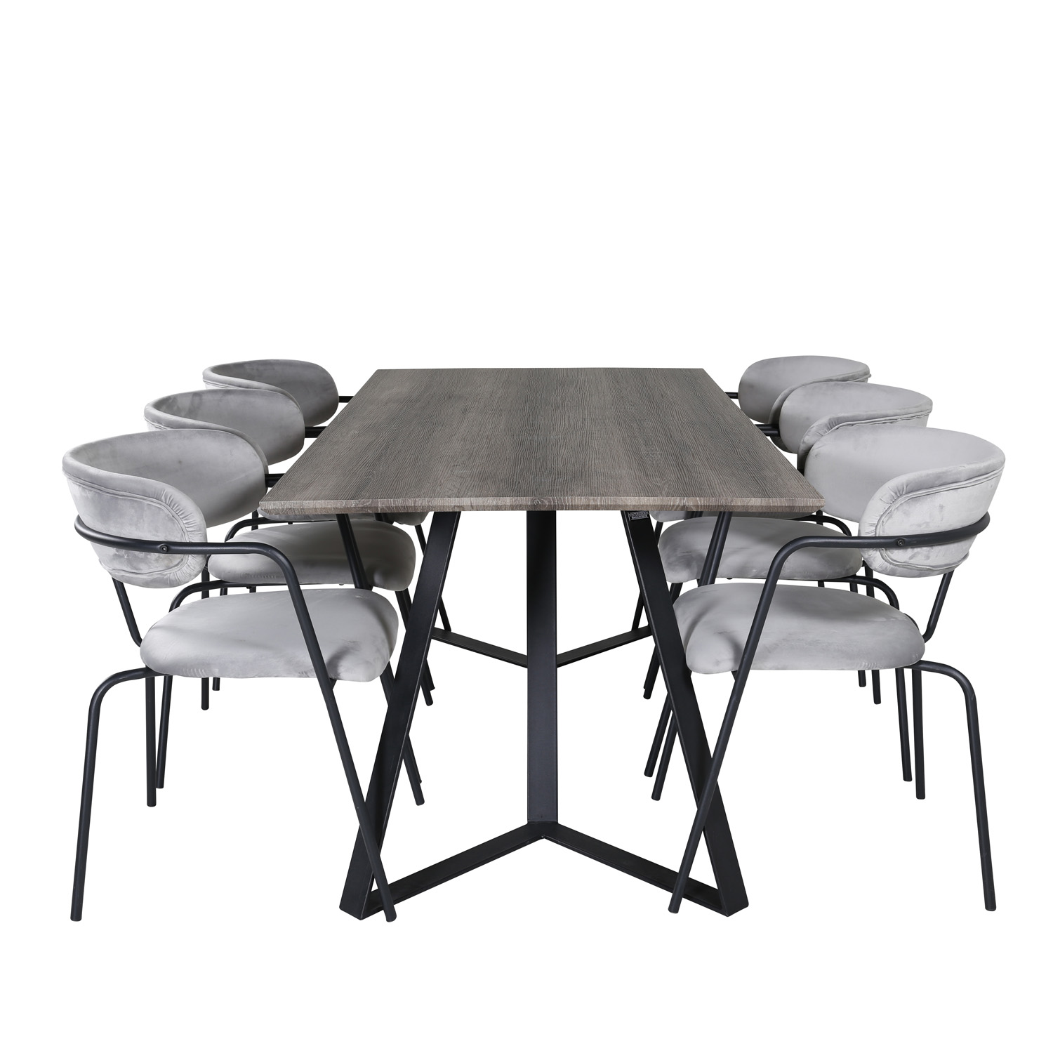 VENTURE DESIGN Marina spisebordssæt, m. 6 stole - grå finer/sort metal og grå fløjl/sort metal thumbnail