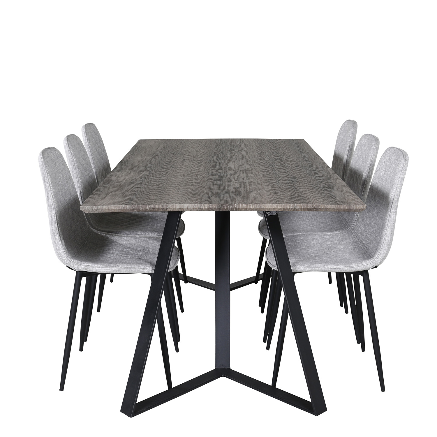 VENTURE DESIGN Marina spisebordssæt, m. 6 stole - grå finer/sort metal og grå stof/sort metal thumbnail