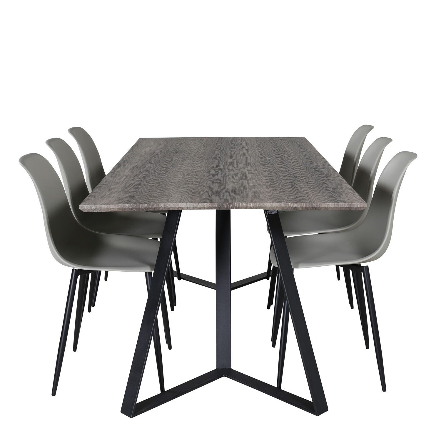 7: VENTURE DESIGN Marina spisebordssæt, m. 6 stole - grå finer/sort metal og grå plastik/sort metal