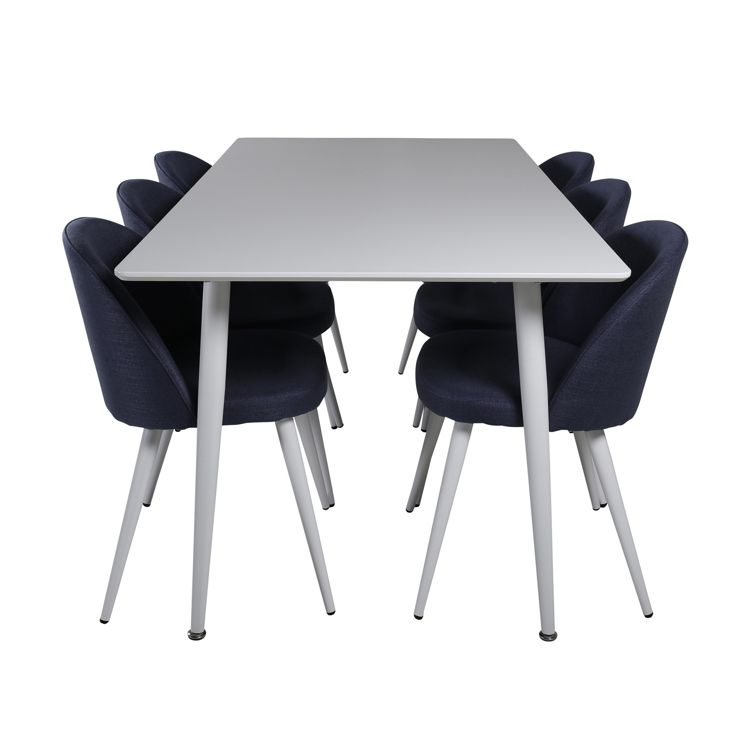 VENTURE DESIGN Polar spisebordssæt, m. 6 stole -  hvid MDF/hvid metal, blå stof/hvid metal