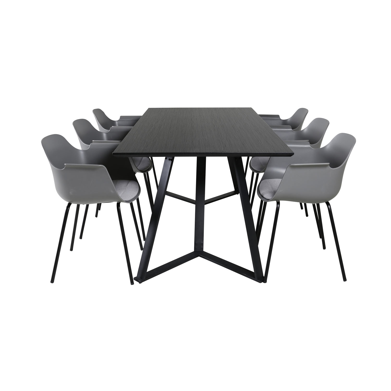 VENTURE DESIGN Marina spisebordssæt, m. 6 stole - sort finer/sort metal og grå plastik/sort metal