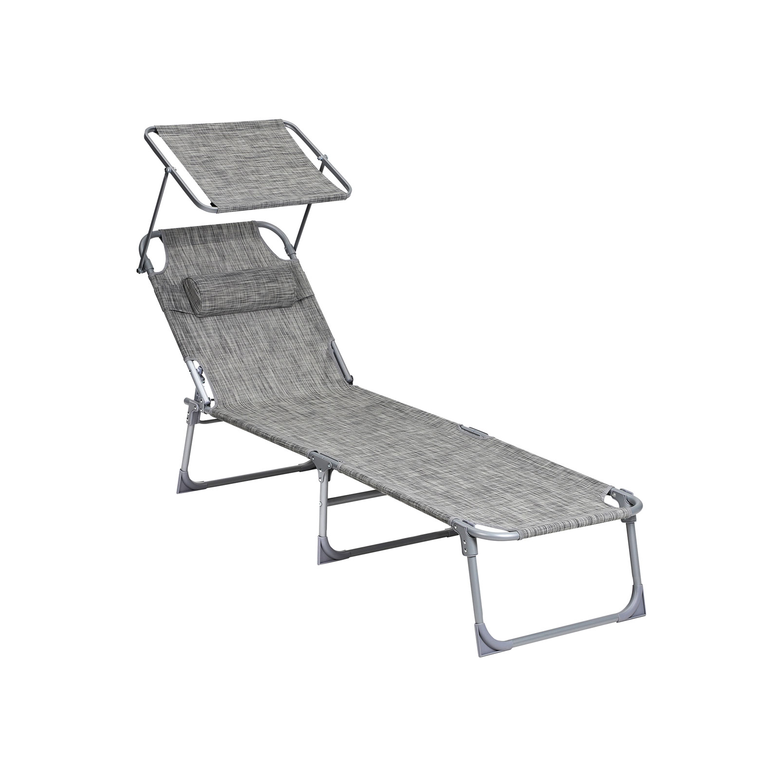 SONGMICS solstol, sols&auml;ng, f&aring;t&ouml;lj, med nackst&ouml;d, justerbart ryggst&ouml;d, solskydd, l&auml;tt, hopf&auml;llbar, 53 x 193 x 29,5 cm, lastkapacitet 150 kg, f&ouml;r tr&auml;dg&aring;rden, gr&aring; GCB19T