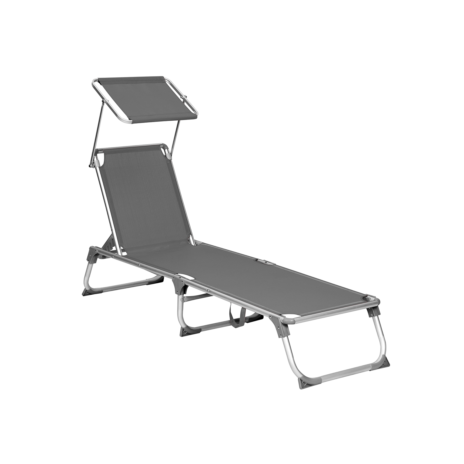 SONGMICS liggestol, solseng, hvilestol med solskærm, justerbar ryglæn, foldbar, let, 55 x 193 x 31 cm, lasteevne 150 kg, til have, terrasse, røget grå GCB19GYV1