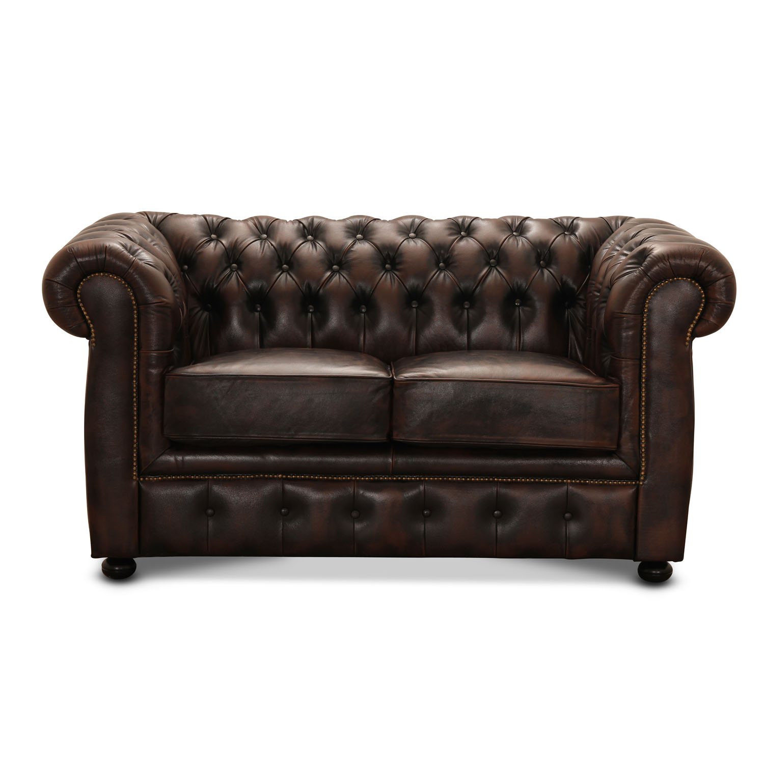 HAGA Liverpool 2. pers. chesterfield sofa - brun læder og træ
