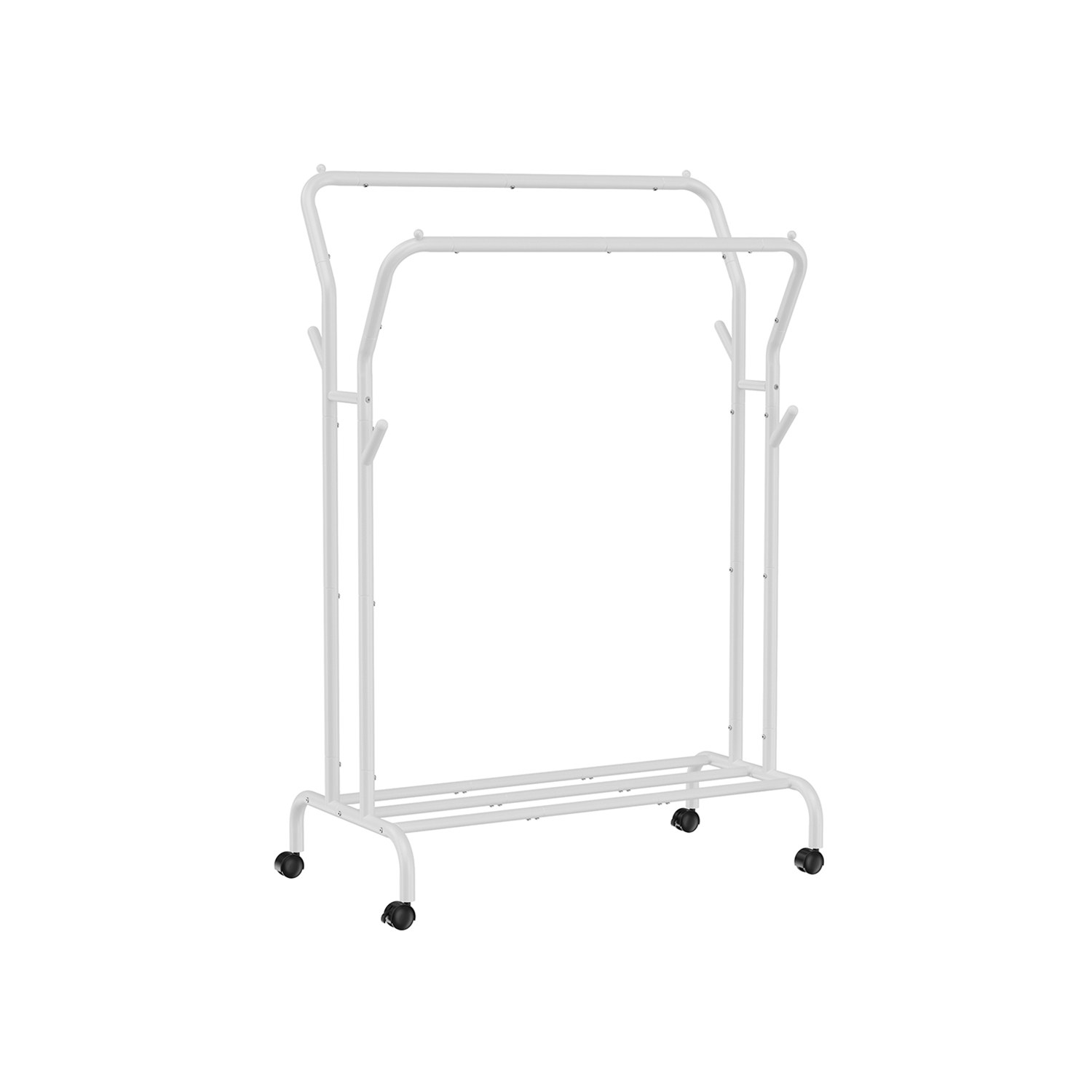 SONGMICS Tøjstativ, Tøjstativ, Dobbelt Tøjophængningsstang, Kraftig Metalramme, Med Hjul og Hylde, 100 kg Total Maks. Belastning, 103,5 cm Bred, Tøjopbevaring, Hvid HSR107W01