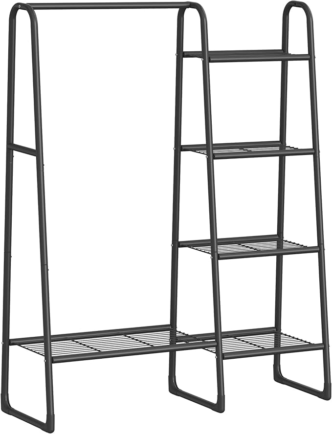 SONGMICS Bøjlestang, Fritstående Bøjlestang, 5 Opbevaringshylder, Metalramme, 40 x 101,7 x 153,3 cm, Soveværelse, Stue, Entre, Mat Sort HSR138B01