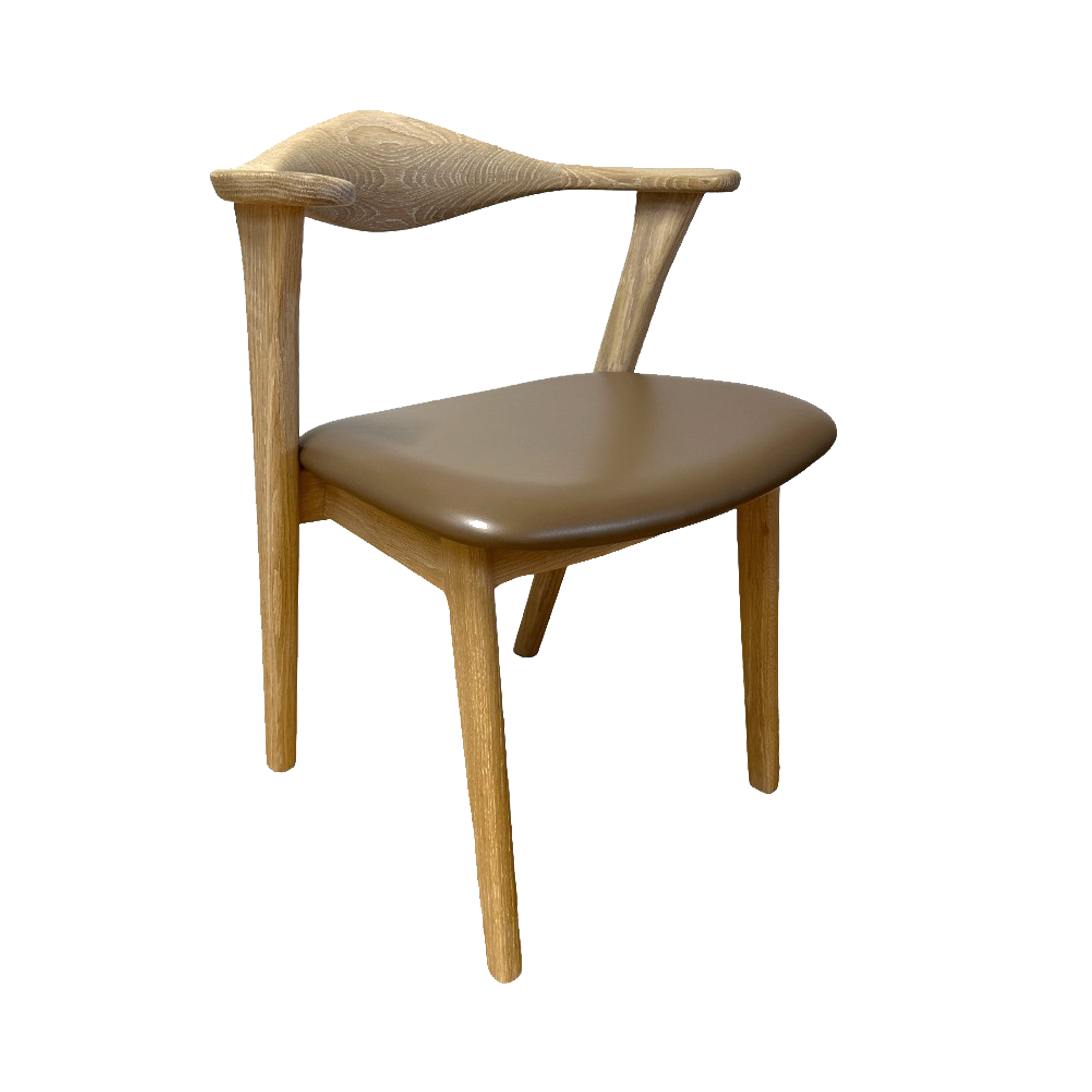 Køb Designer spisebordsstol, m. armlæn – lys brun læder og massivt hvidolieret egetræ