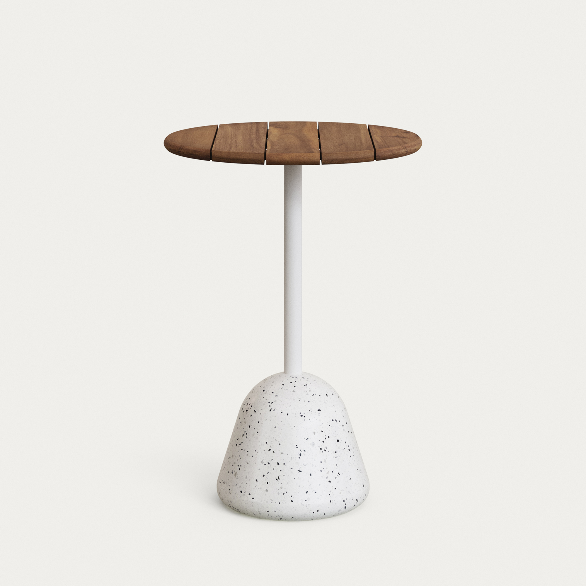 KAVE HOME Saura udendørs høj barbord, rund - valnødfinish akacietræ og hvid terrazzo (Ø70x99)