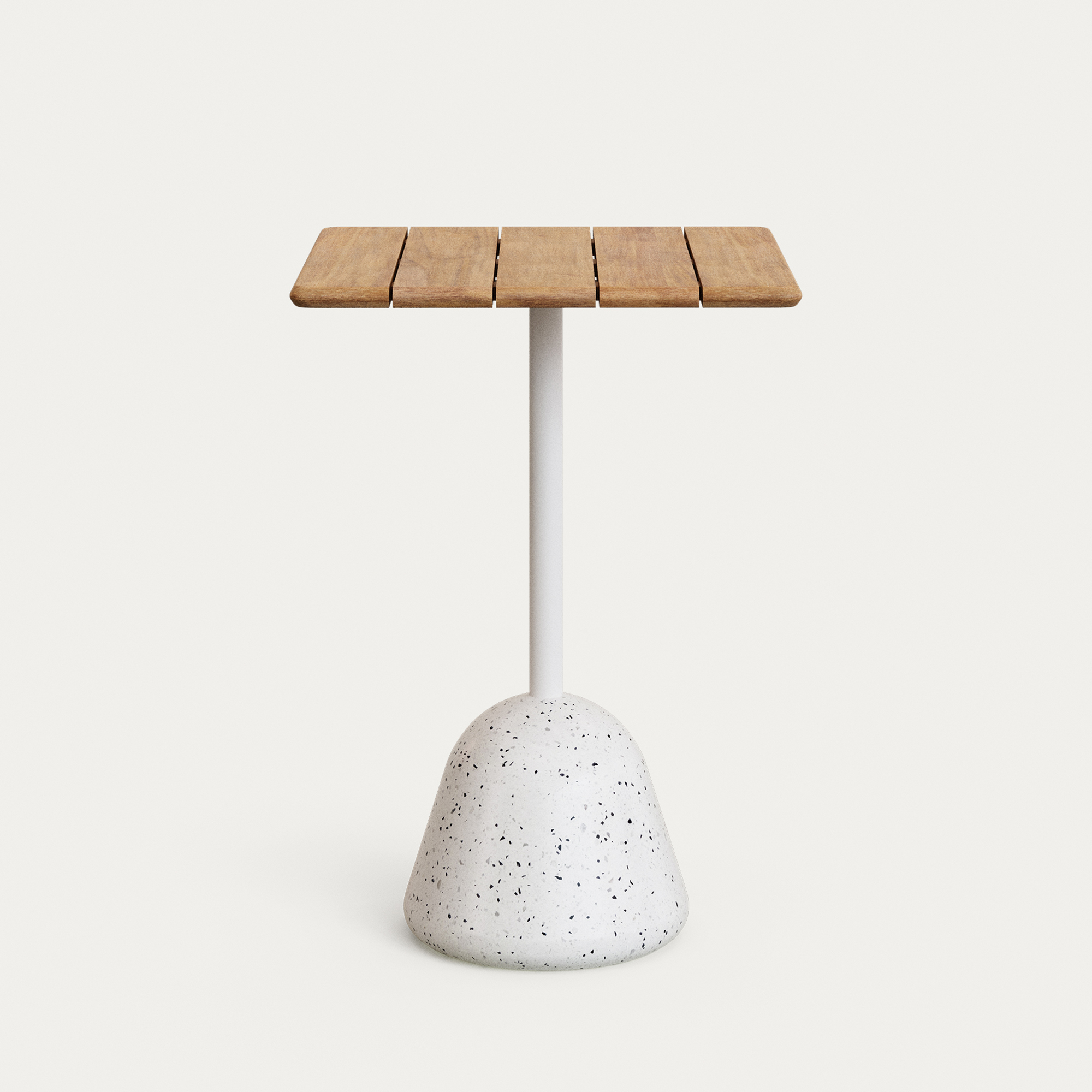 KAVE HOME Saura högt barbord med vit terrazzobotten och naturlig finish akaciaskiva 70x70x99cm