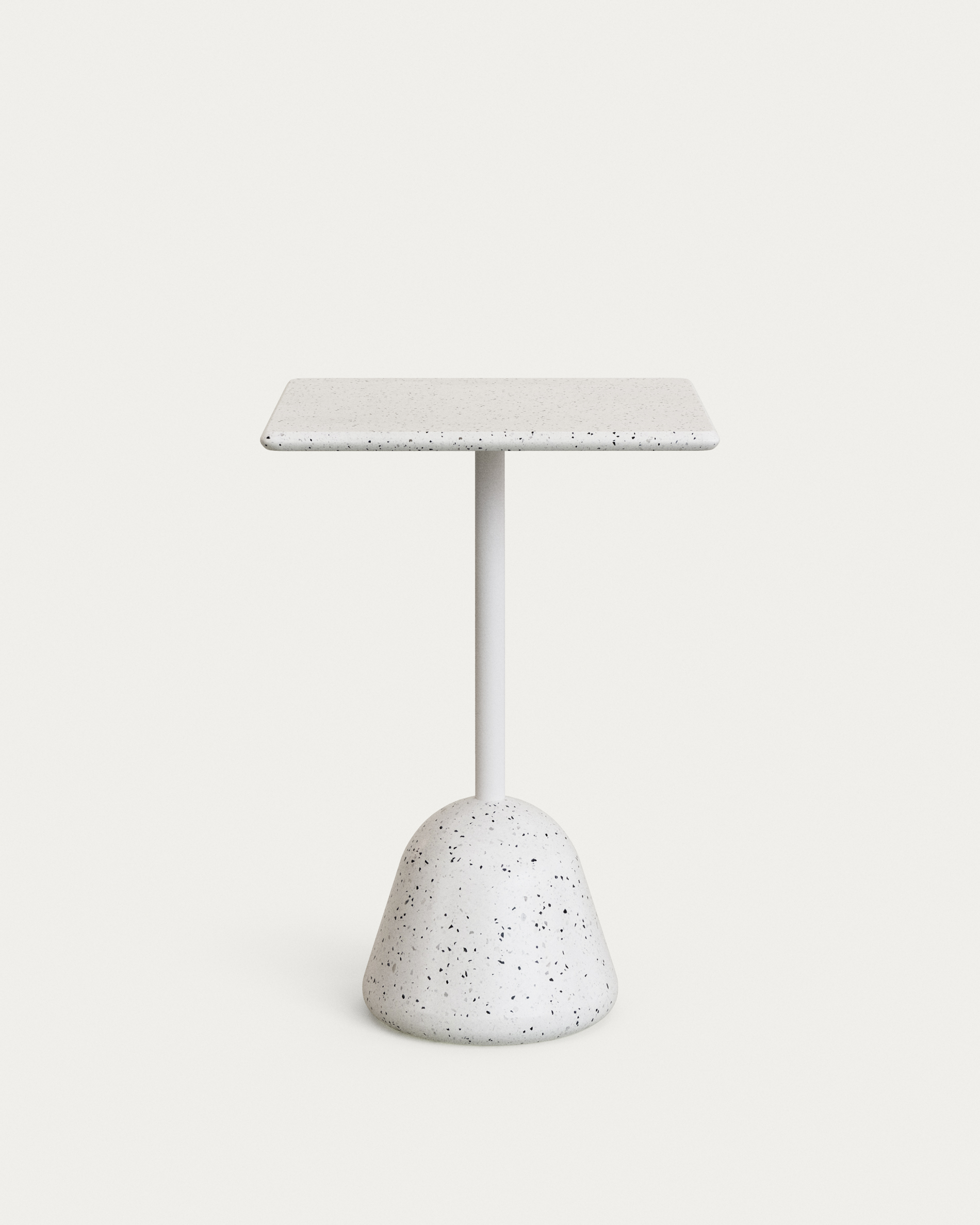 KAVE HOME Saura högt barbord i vit terrazzo med vit terrazzoskiva, 95 x 70 x 70 cm