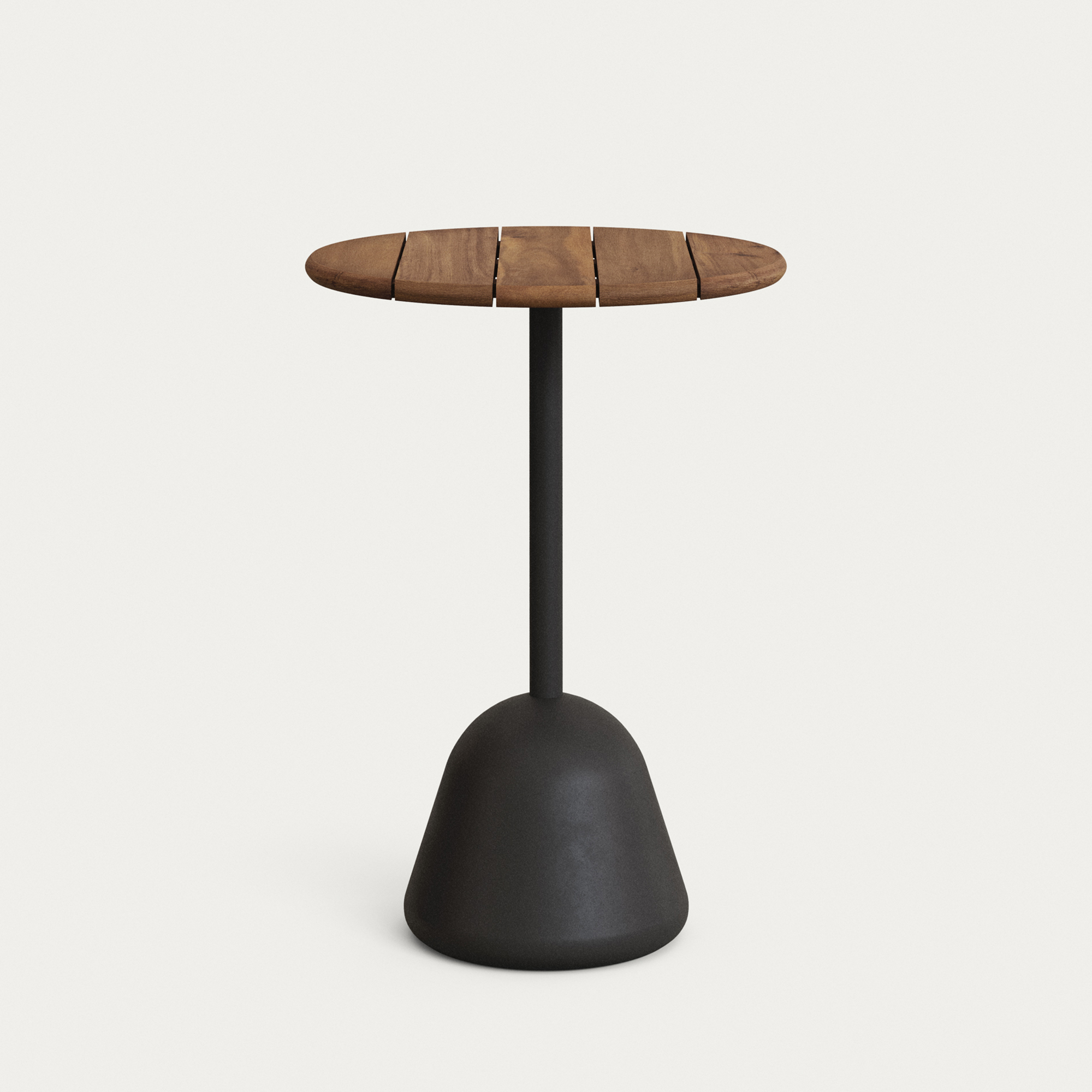KAVE HOME Saura högt barbord med valnötslackad akaciaskiva och svart cementbotten É70×99 cm