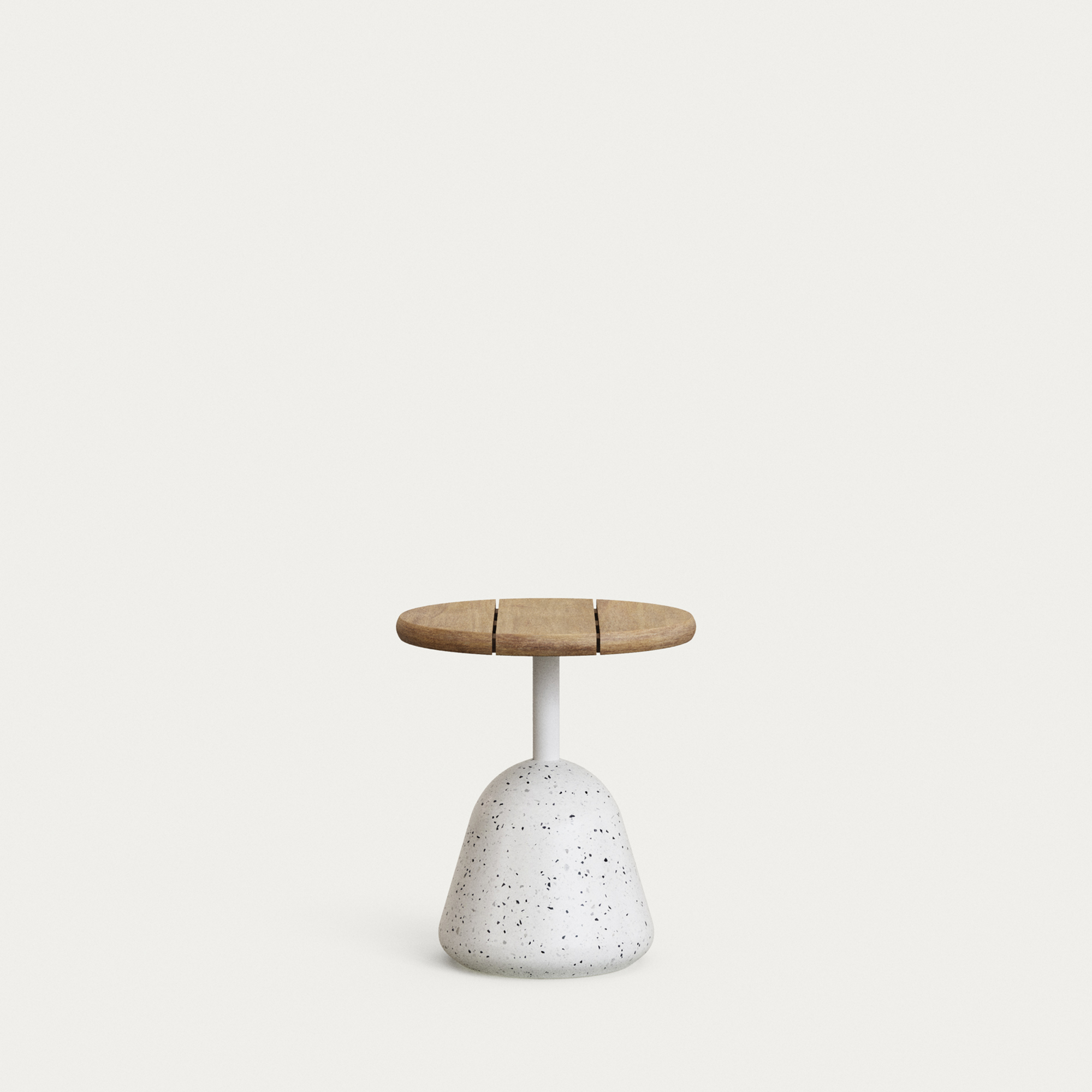 KAVE HOME Saura udendørs sofabord, rund – natur akacietræ og hvid terrazzo (É43×48)