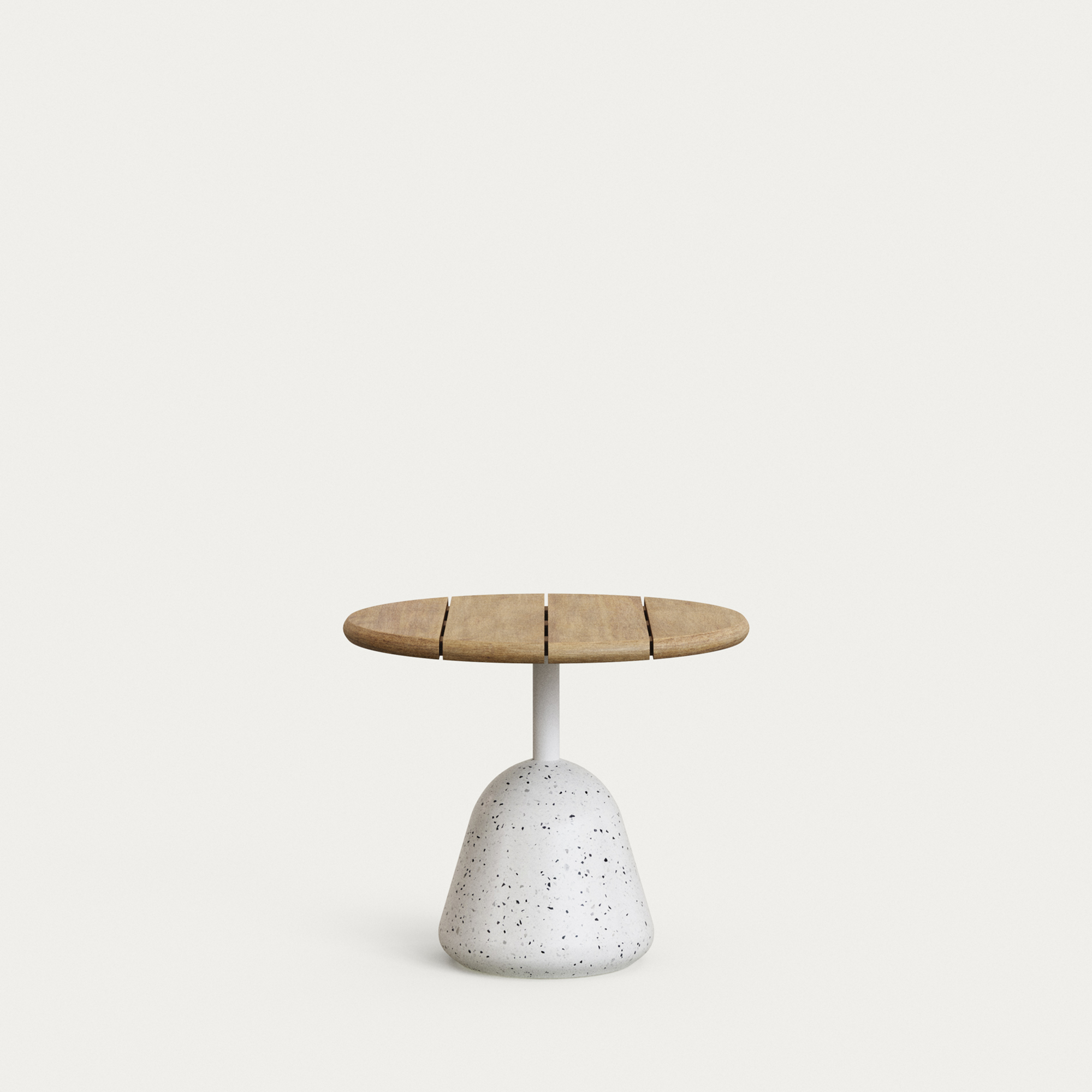 KAVE HOME Saura udendørs sofabord, rund – natur akacietræ og hvid terrazzo (É55×48)