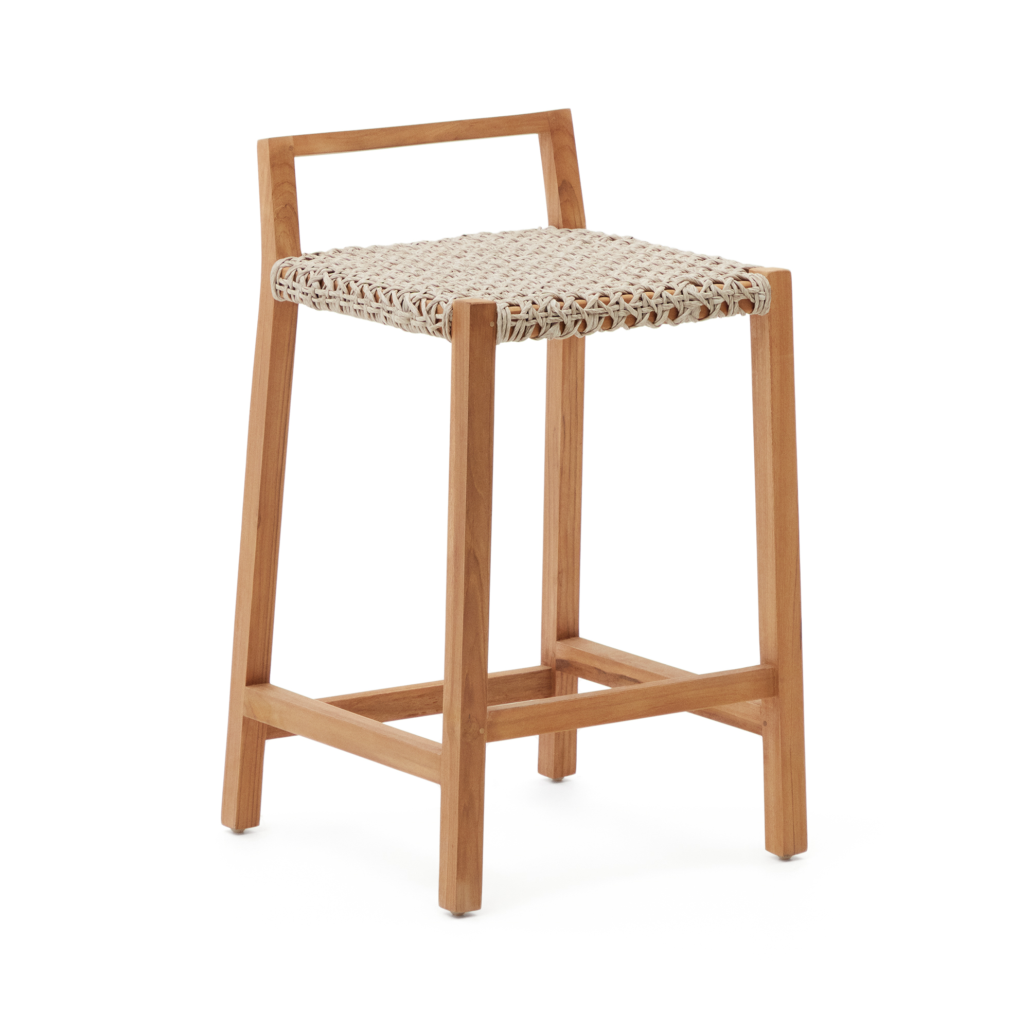 KAVE HOME Giverola udendørs barstol, m. ryglæn og fodstøtte - rebsnor og teaktræ (80cm)