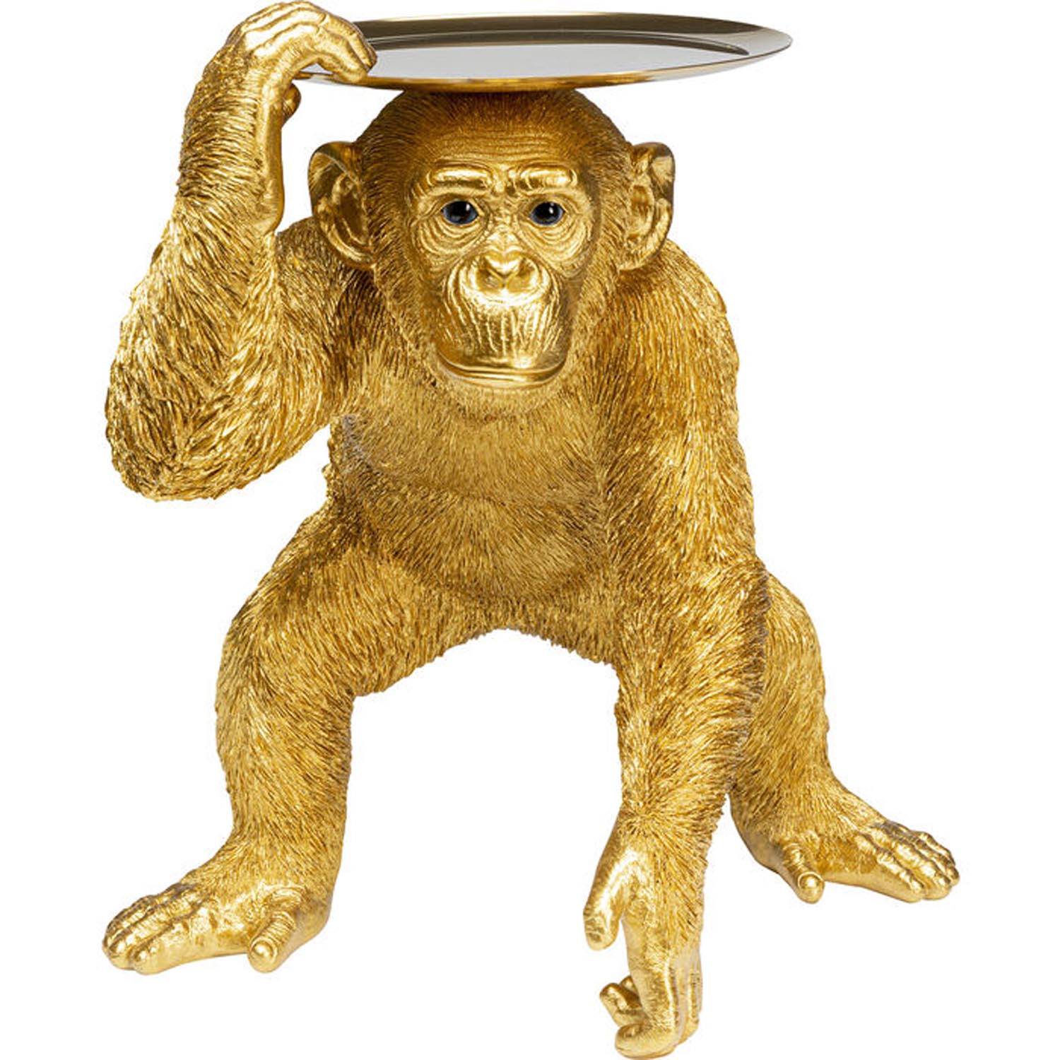 KARE DESIGN Butler Playing Chimp figur - guld polyresin og stål (H:52cm)
