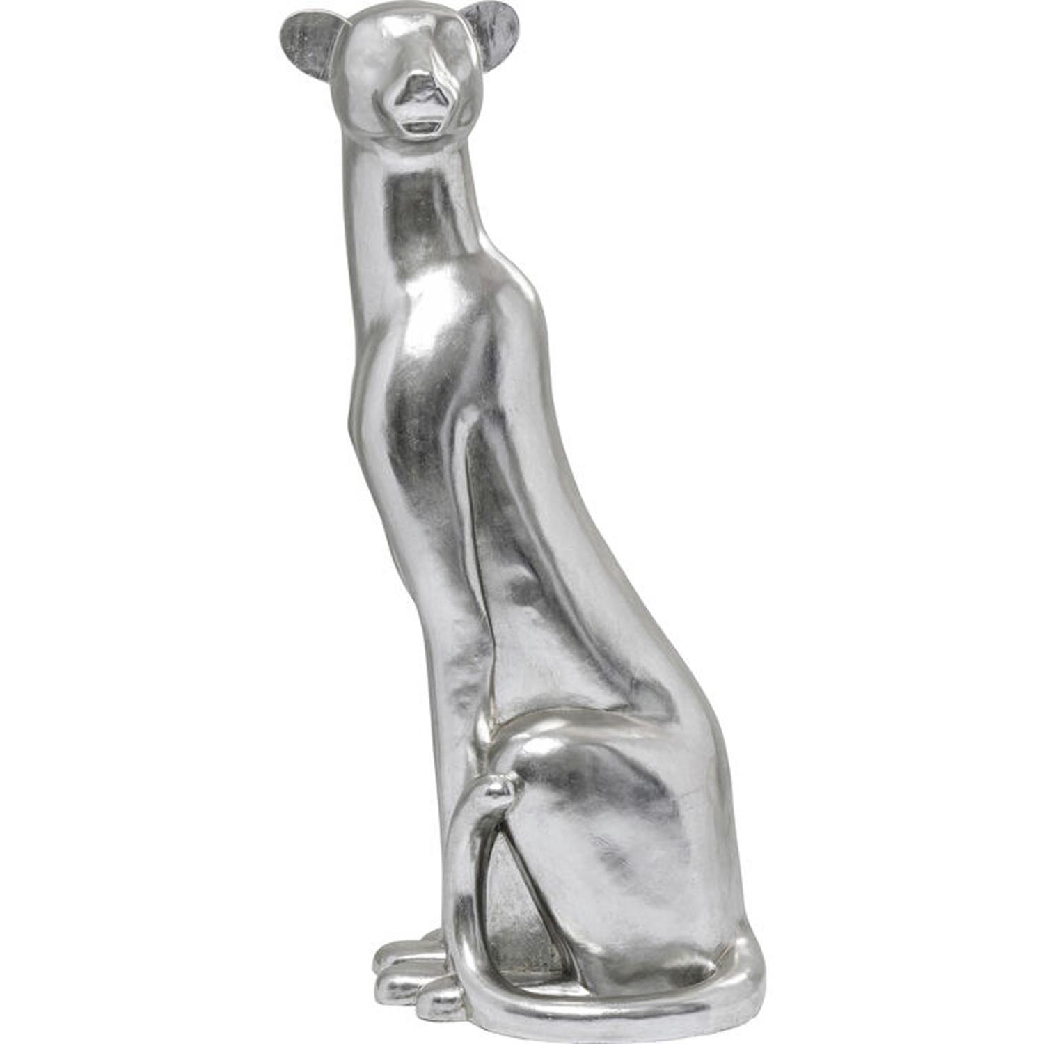 KARE DESIGN Sitting Leopard figur - sølv polyresin (H:150cm)