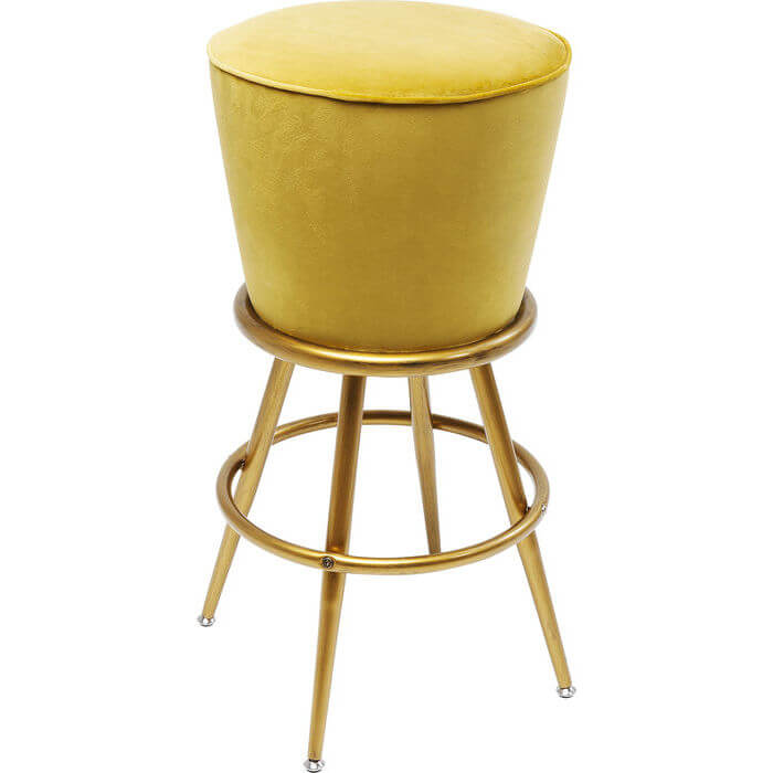 Billede af KARE DESIGN Lady Rock barstol - gult stof/PU m. stålben, m. fodstøtte, rundt (Ø:48)