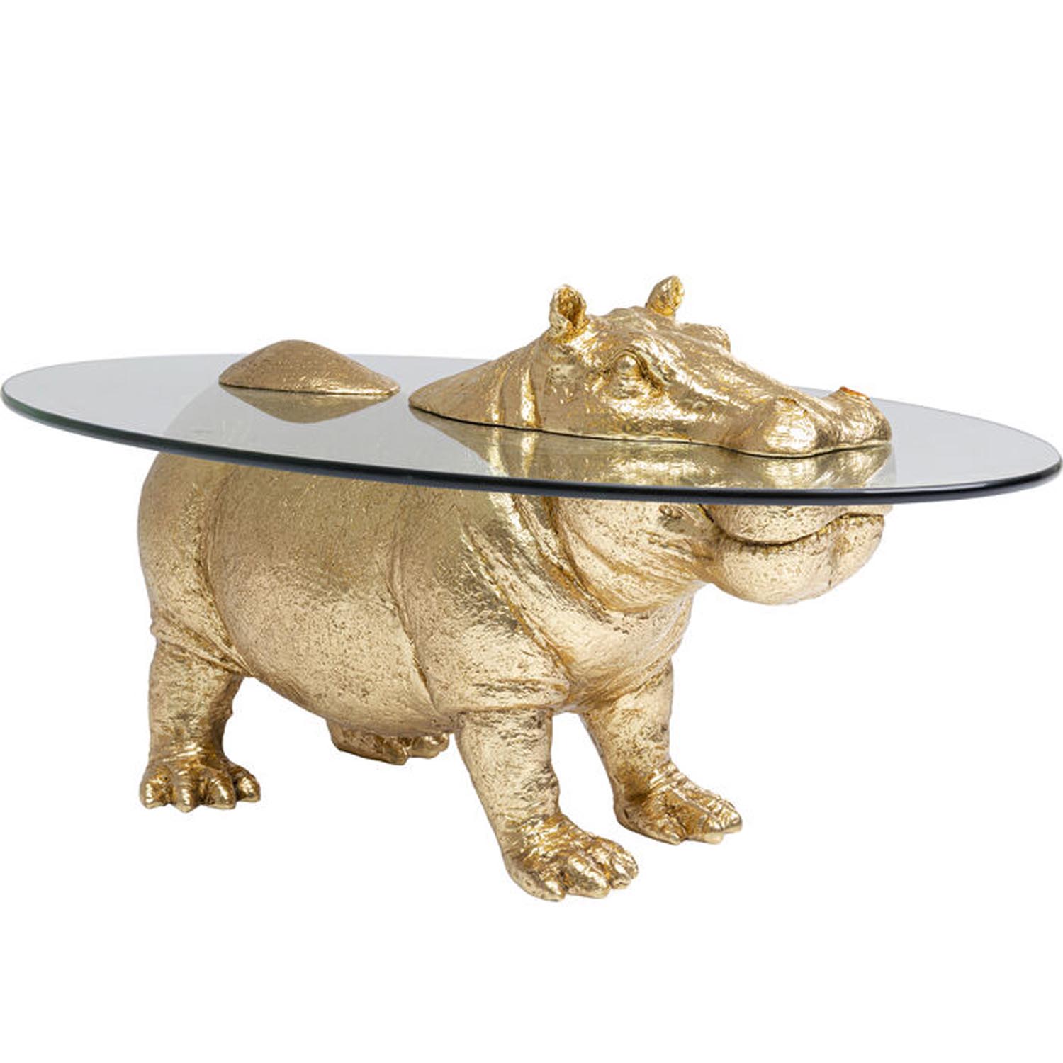 KARE DESIGN Hippo sofabord, oval - klar glas og guld polyresin (80x49)