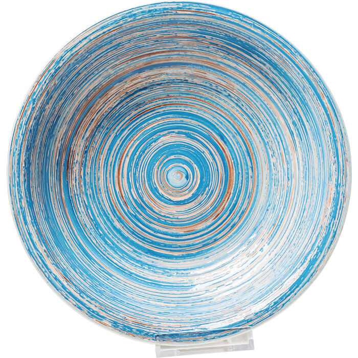 KARE DESIGN Swirl dyb tallerken, m. spiralmønster, håndlavet, rund - blå og creme stentøj (Ø21)