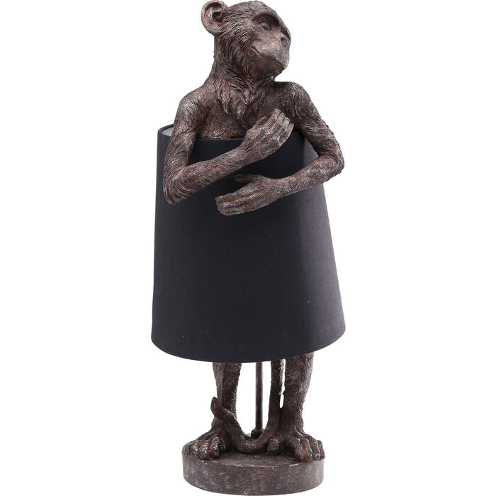 KARE DESIGN Animal Monkey bordlampe, rund - sort hør og brun polyresin/stål (H:56)