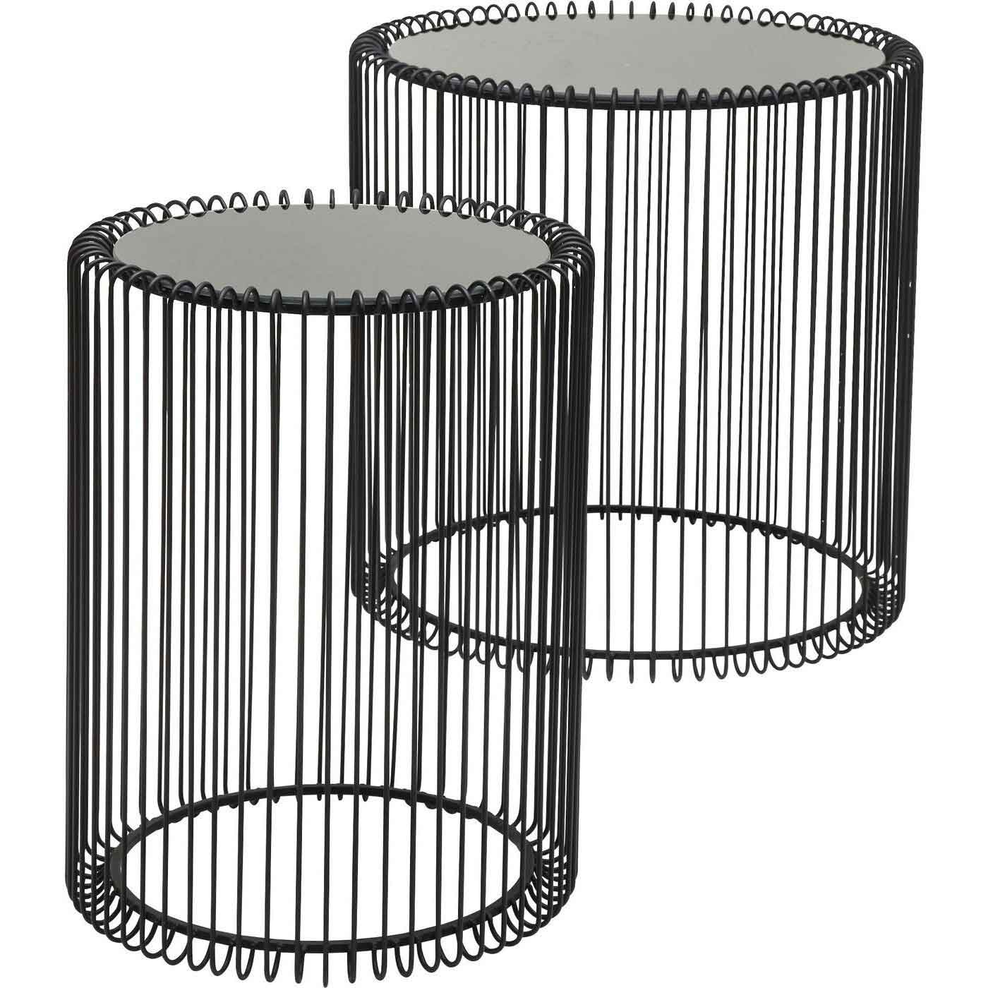 KARE DESIGN Wire sidebord - sort glas og sort stål (sæt af 2)