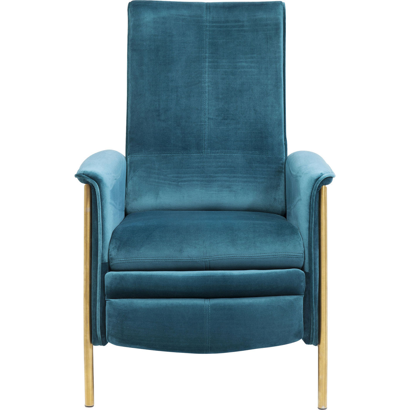 #1 - KARE DESIGN Lazy Velvet Blue recliner stol - blåt stof/messing stål, m. armlæn