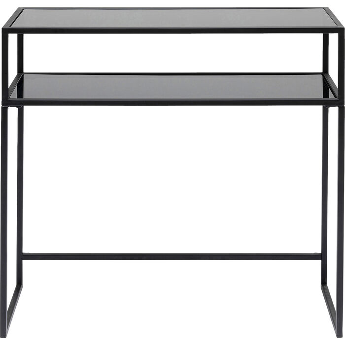 KARE DESIGN Loft konsolbord, m. 1 hylde - glas og sort stål (85x30)
