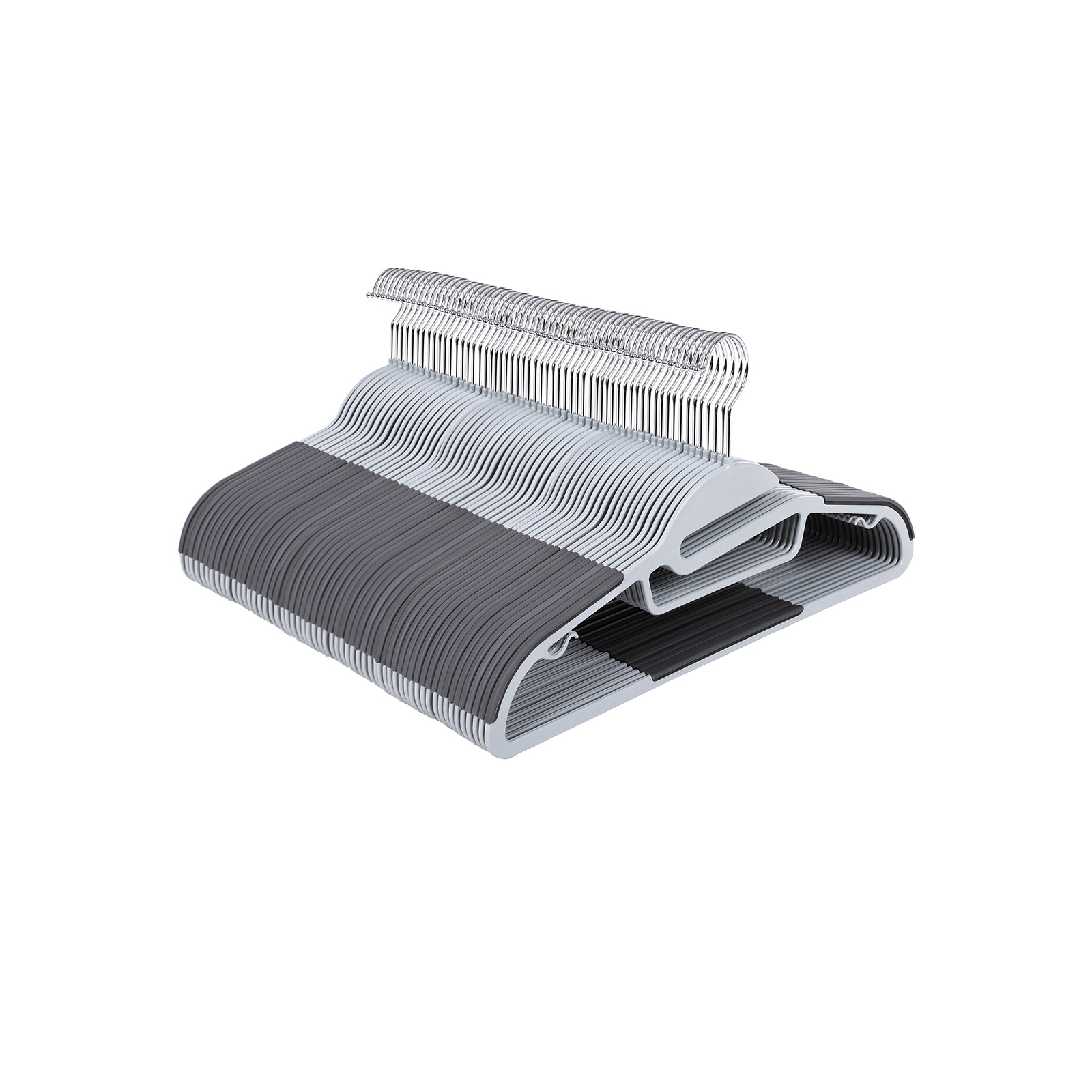 SONGMICS 20-pack galgar, kostymgalgar av premiumkvalitet, kraftiga, S-formad öppning, halkfria, slitstarka, 0,5 cm tjocka, platsbesparande, 360º roterbar krok, ljus- och mörkgrå CRP41G