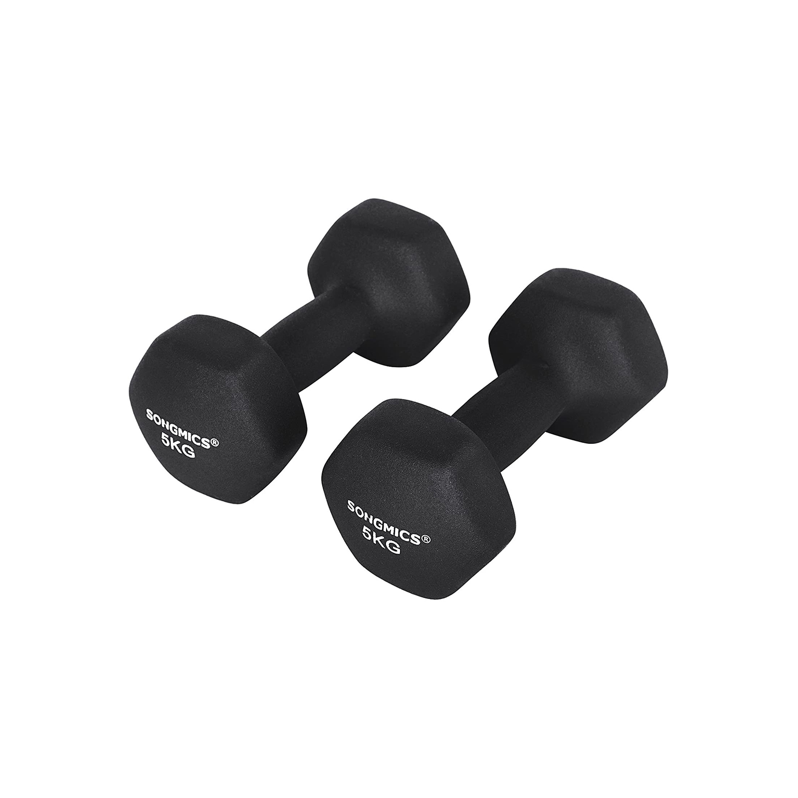 SONGMICS Set med 2 hantlar, 2 x 5 kg, neoprenhantlar, halkfritt grepp, fitnessträning, svart SYL60BK
