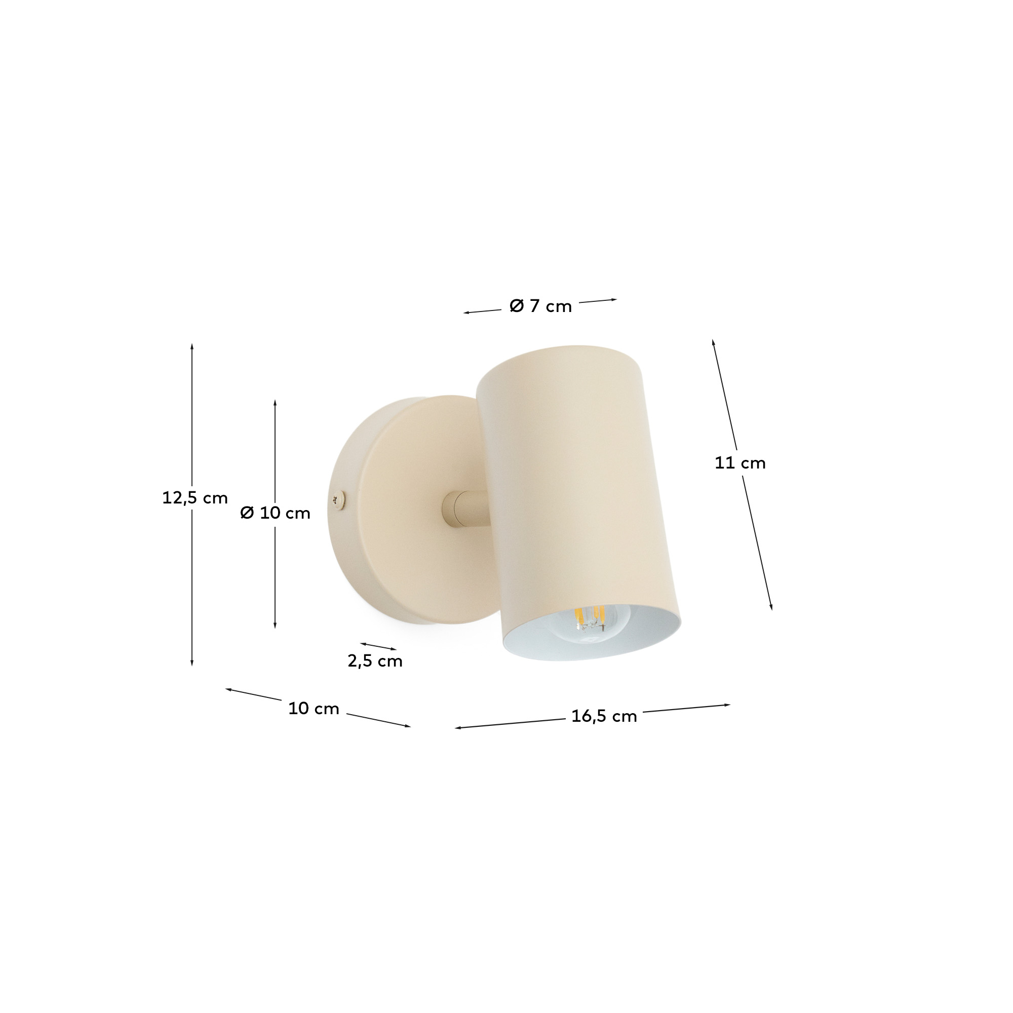 KAVE HOME Manie væglampe – beige metal med struktureret finish
