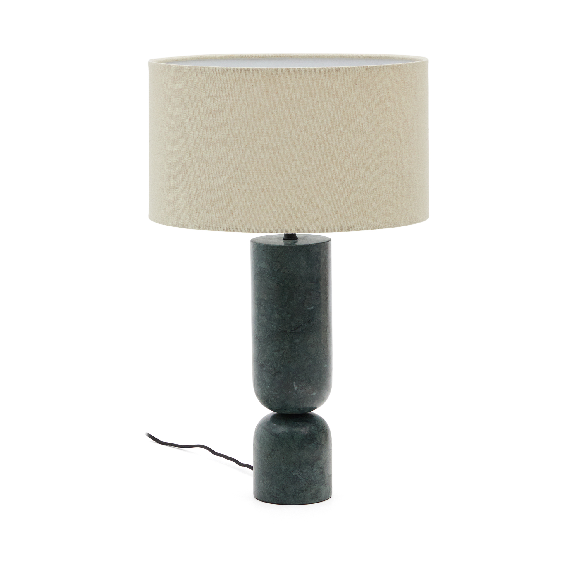 KAVE HOME Vex bordslampa i grön marmor med grå linneskärm