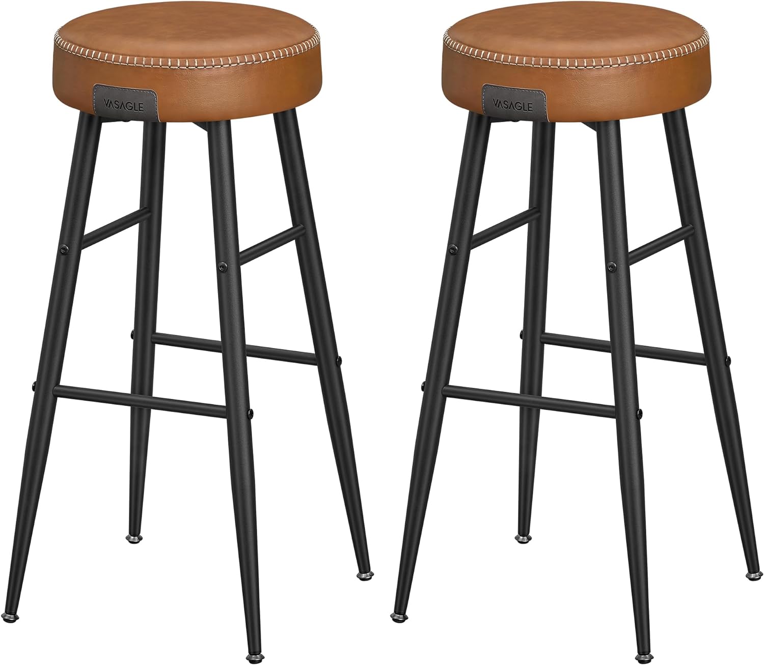 VASAGLE barstol, m. fodstøtte - karamelbrun kunstlæder og stål (sæt med 2)