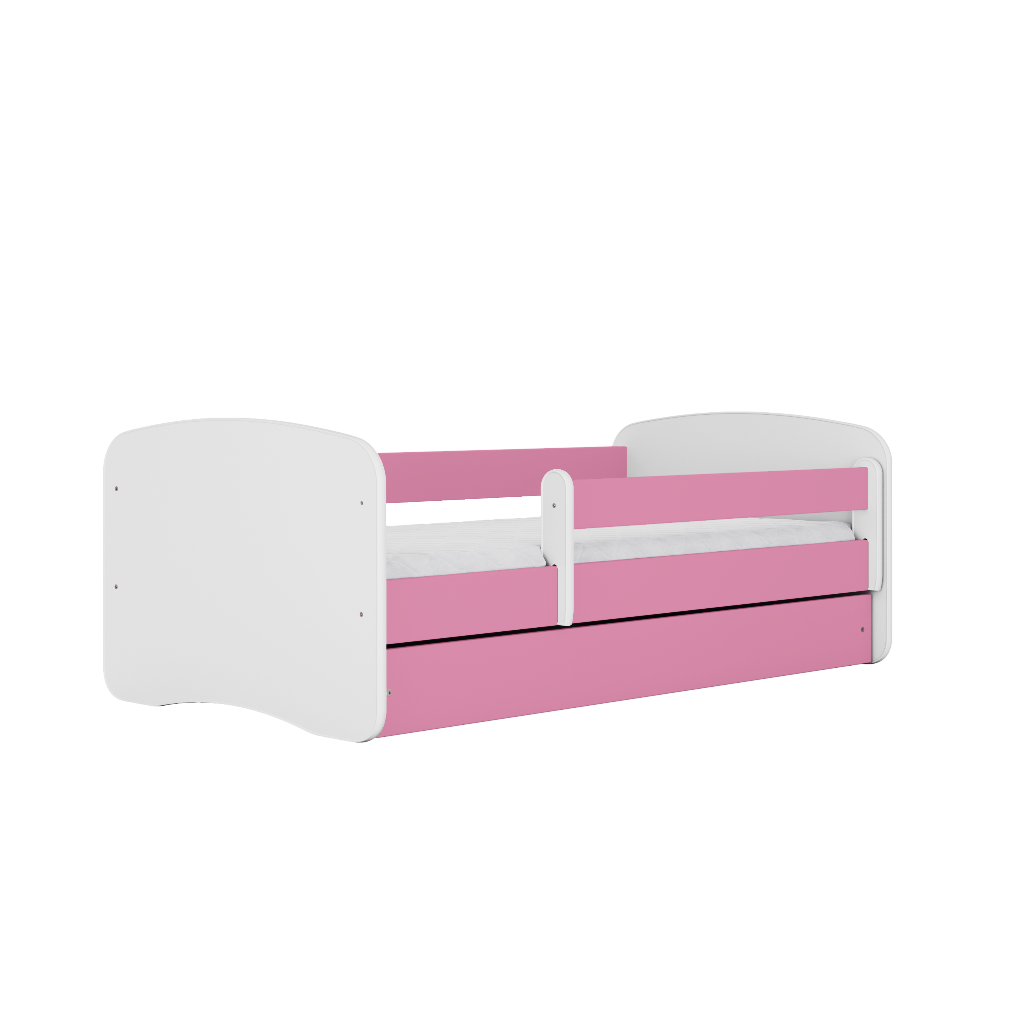 Babydreams juniorseng, m. madras, sengehest, skuffe - hvid og lyserød laminat (140x70)