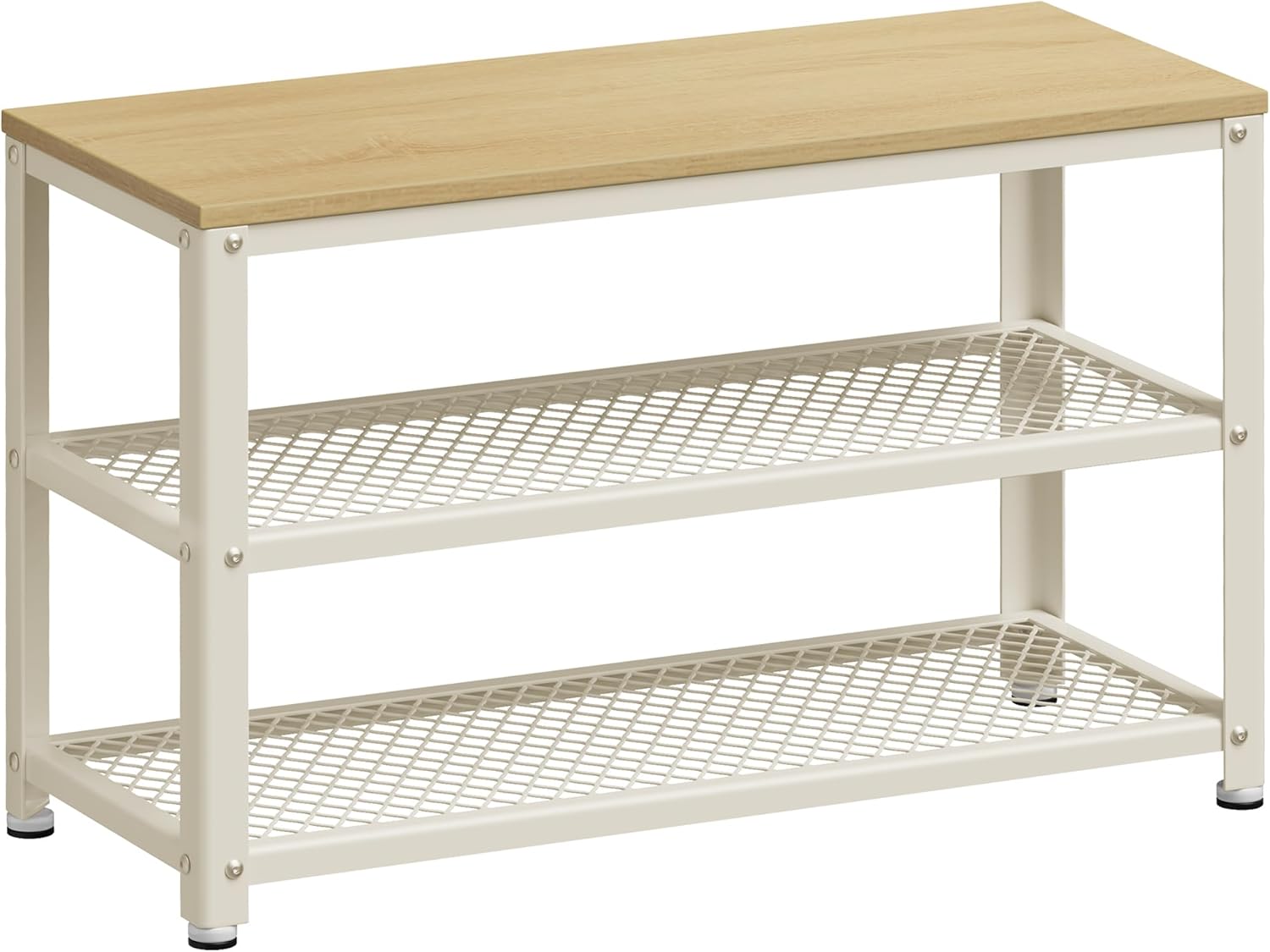 VASAGLE Skobænk, skoreol med 2 hylder, skoorganisator, 30 x 73 x 45 cm, entré stue entré, stålkonstruktion, industriel stil, eg beige og klassisk hvid LBS073W09